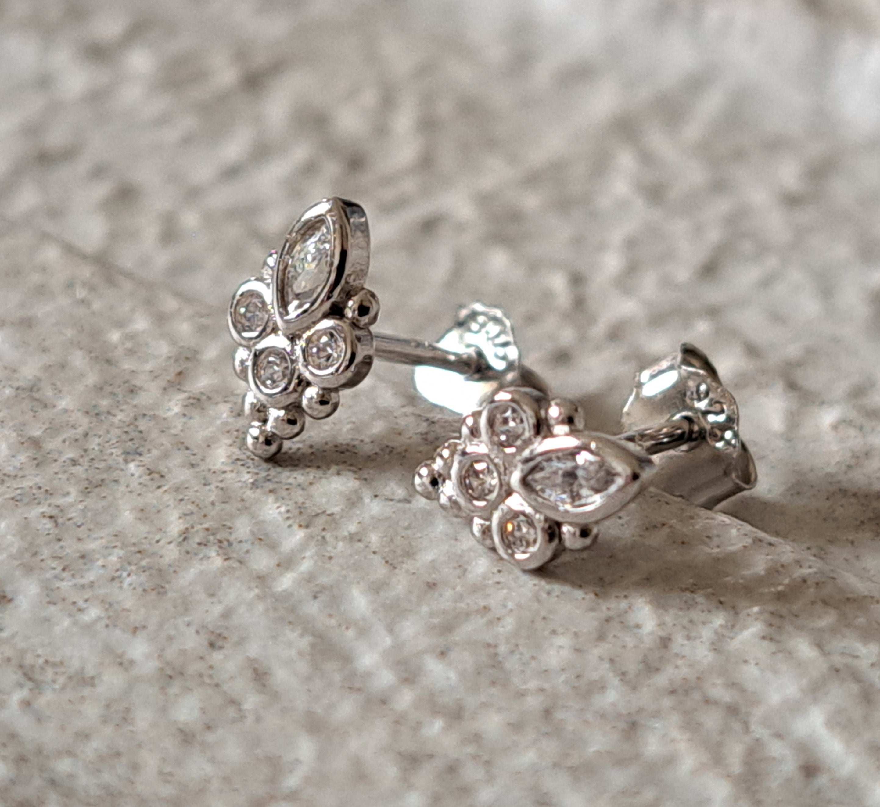 Tiny Sterling Silver Flower Swarovski Crystal Earrings