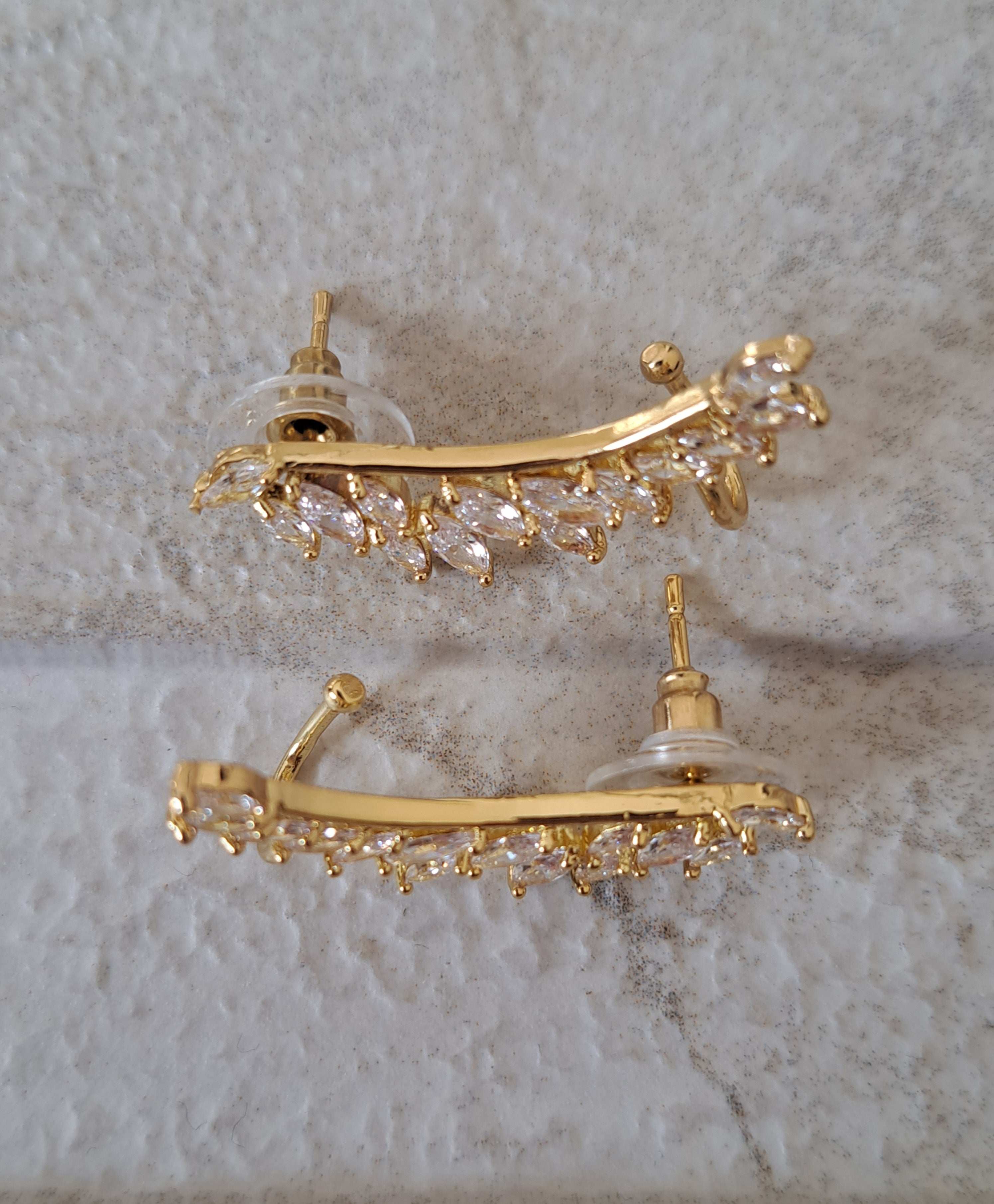 Gold Leaf Swarovski Crystal Wing Climber Earrings