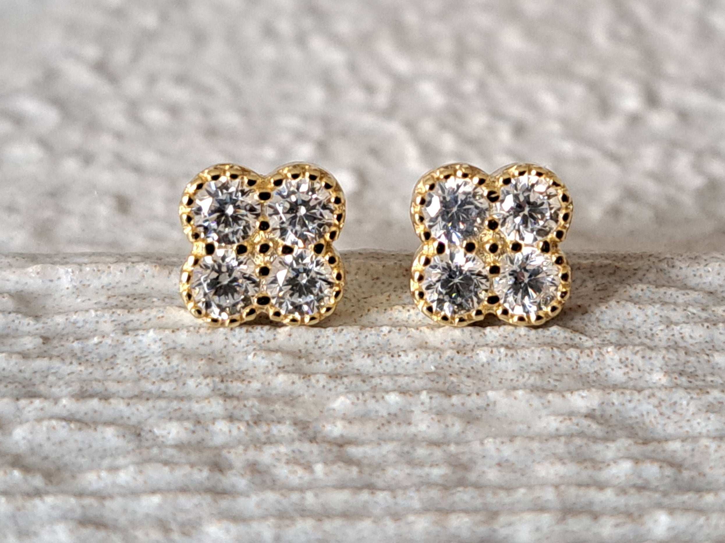 Gold Square Four Swarovski Crystal Earrings