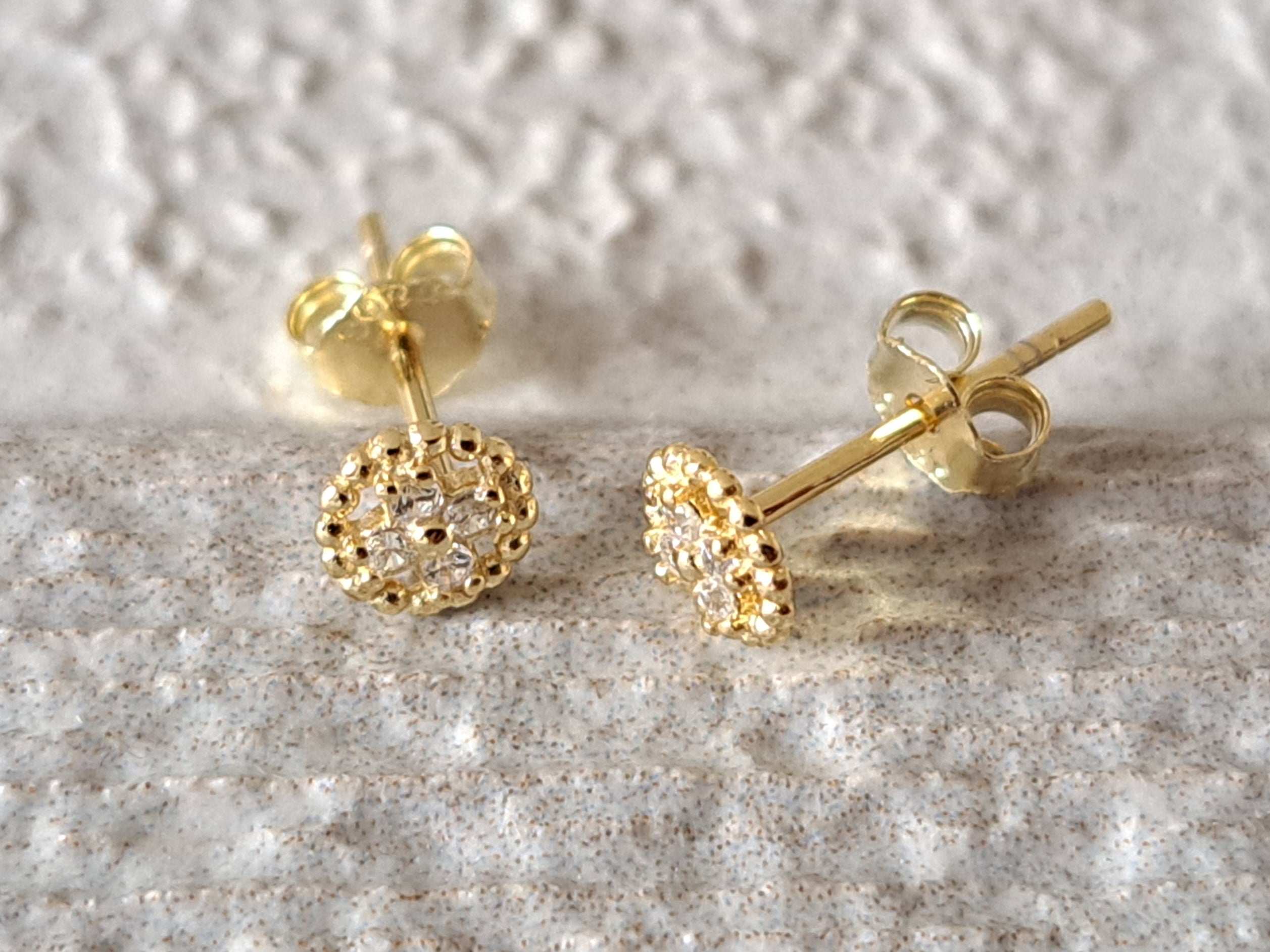 Gold Mini Circle Swarovski Crystal Stud Earrings