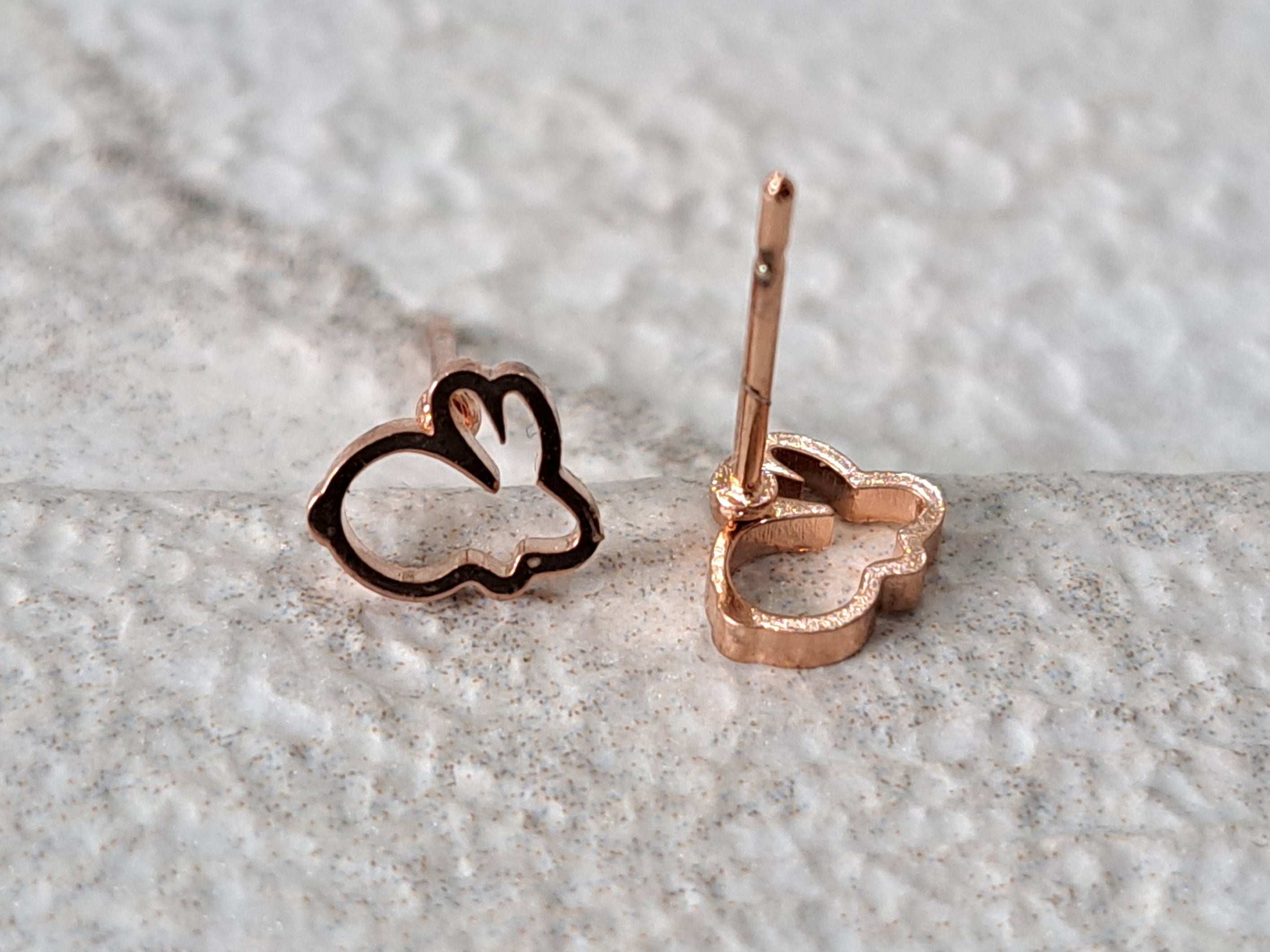Rose Gold Small Hollow Rabbit Earrings