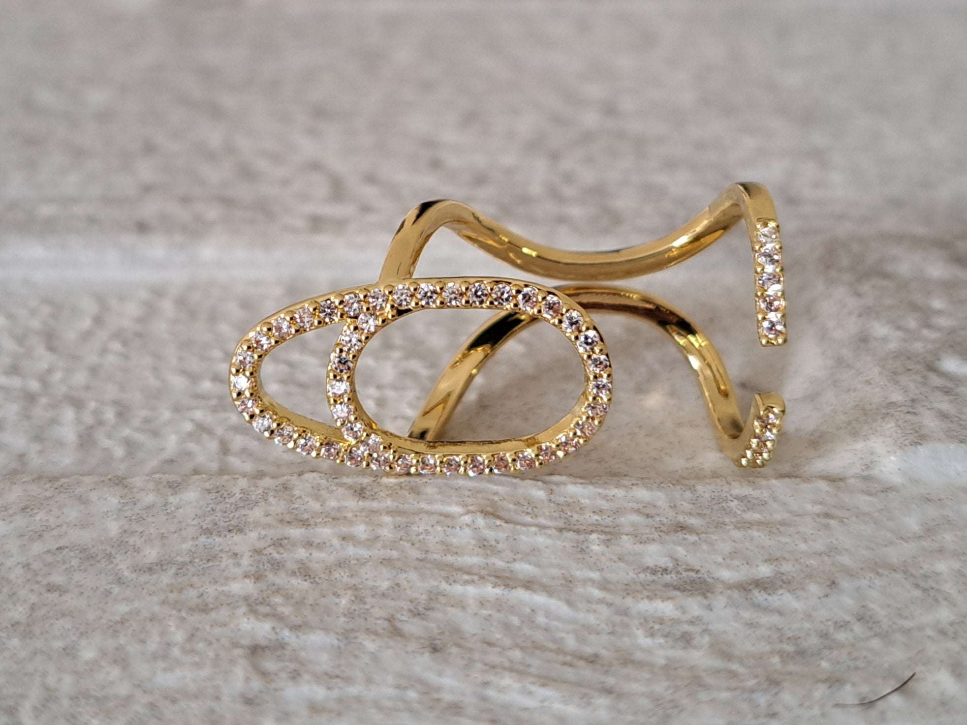 Gold Swarovski Crystal Raindrop Nail Ring
