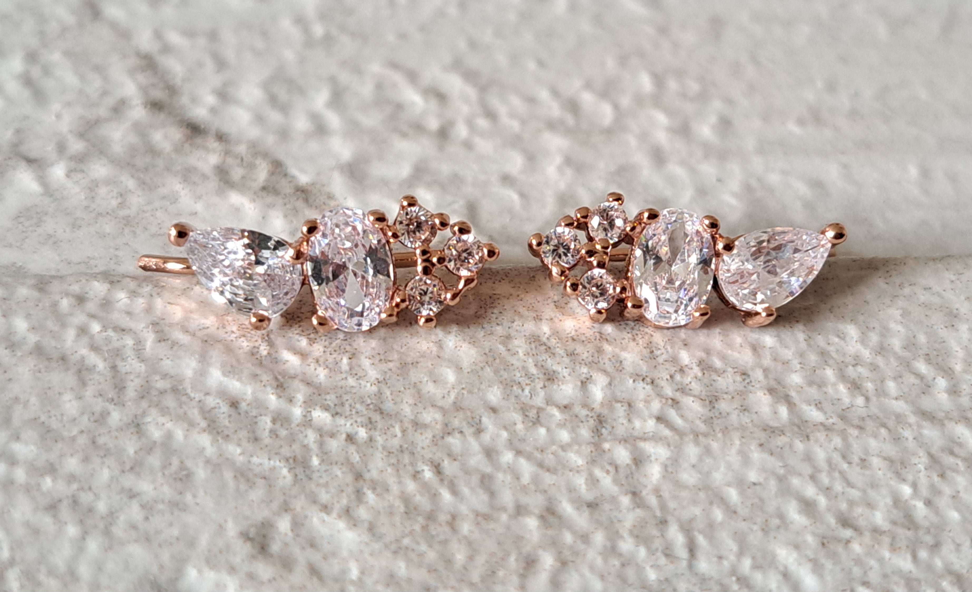 Rose Gold Small Swarovski Crystal Leaf Climber Earrings