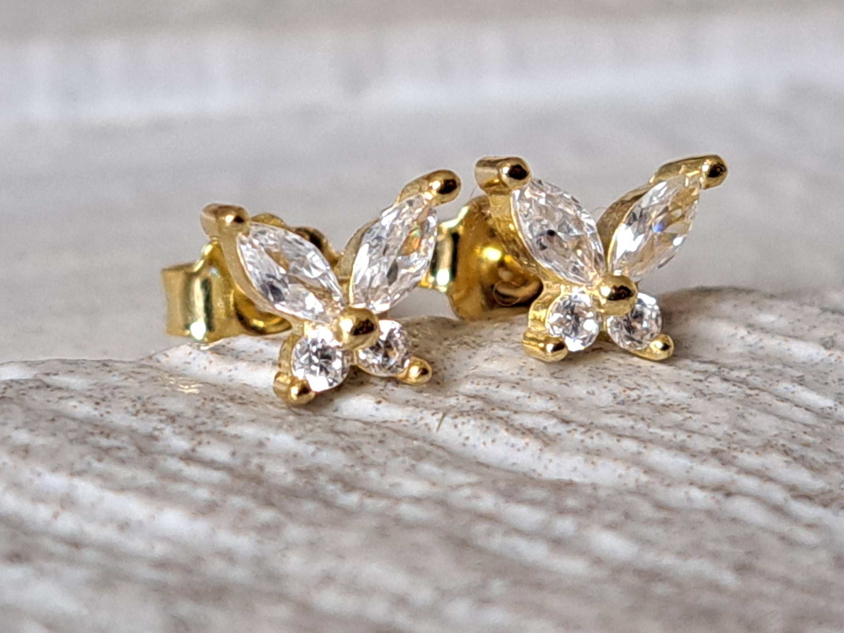Mini Gold Swarovski Crystal Butterfly Earrings