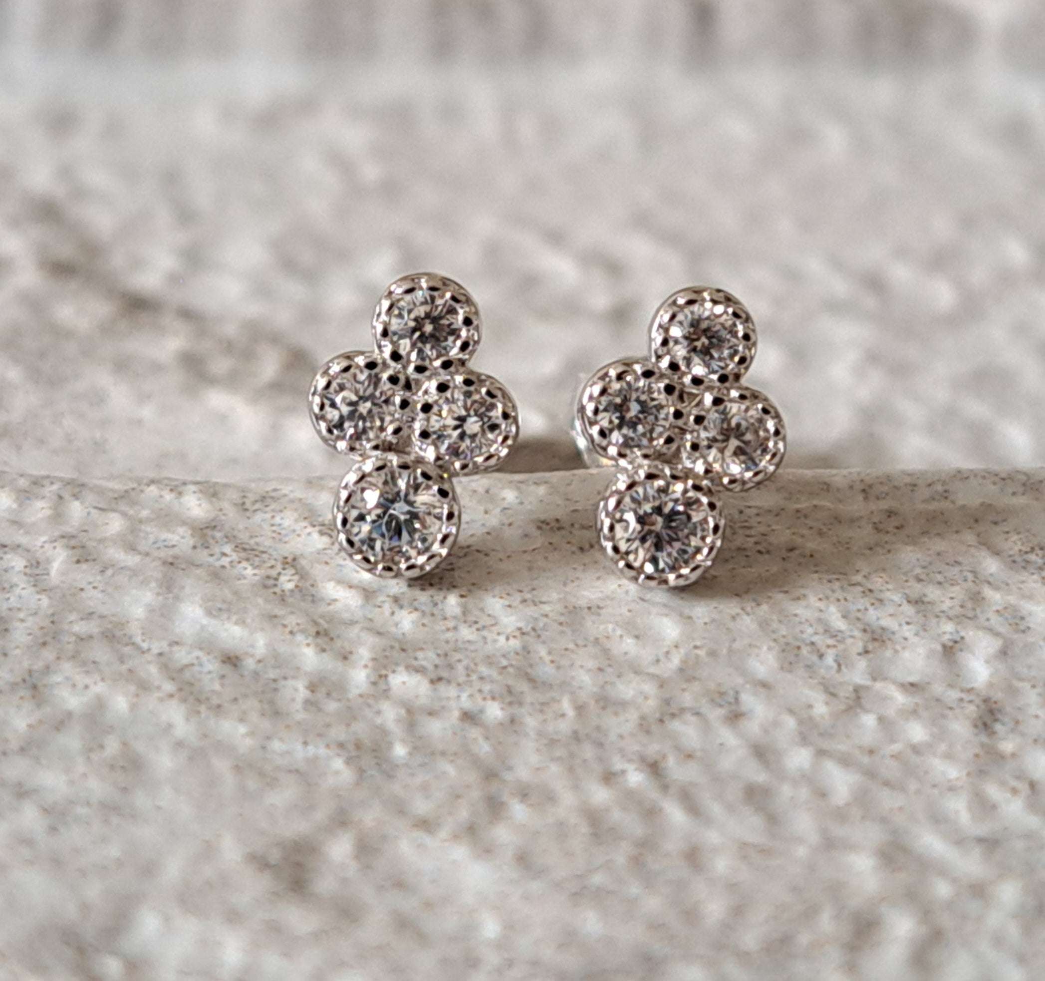 Tiny Sterling Silver Four Dot Swarovski Crystal Earrings