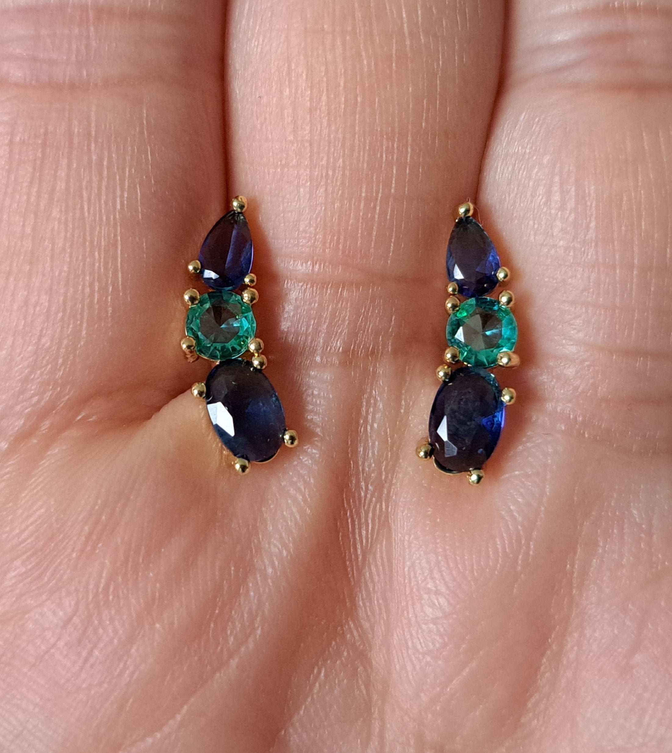 Gold Aqua Blue Swarovski Crystal Wing Leaf Earrings