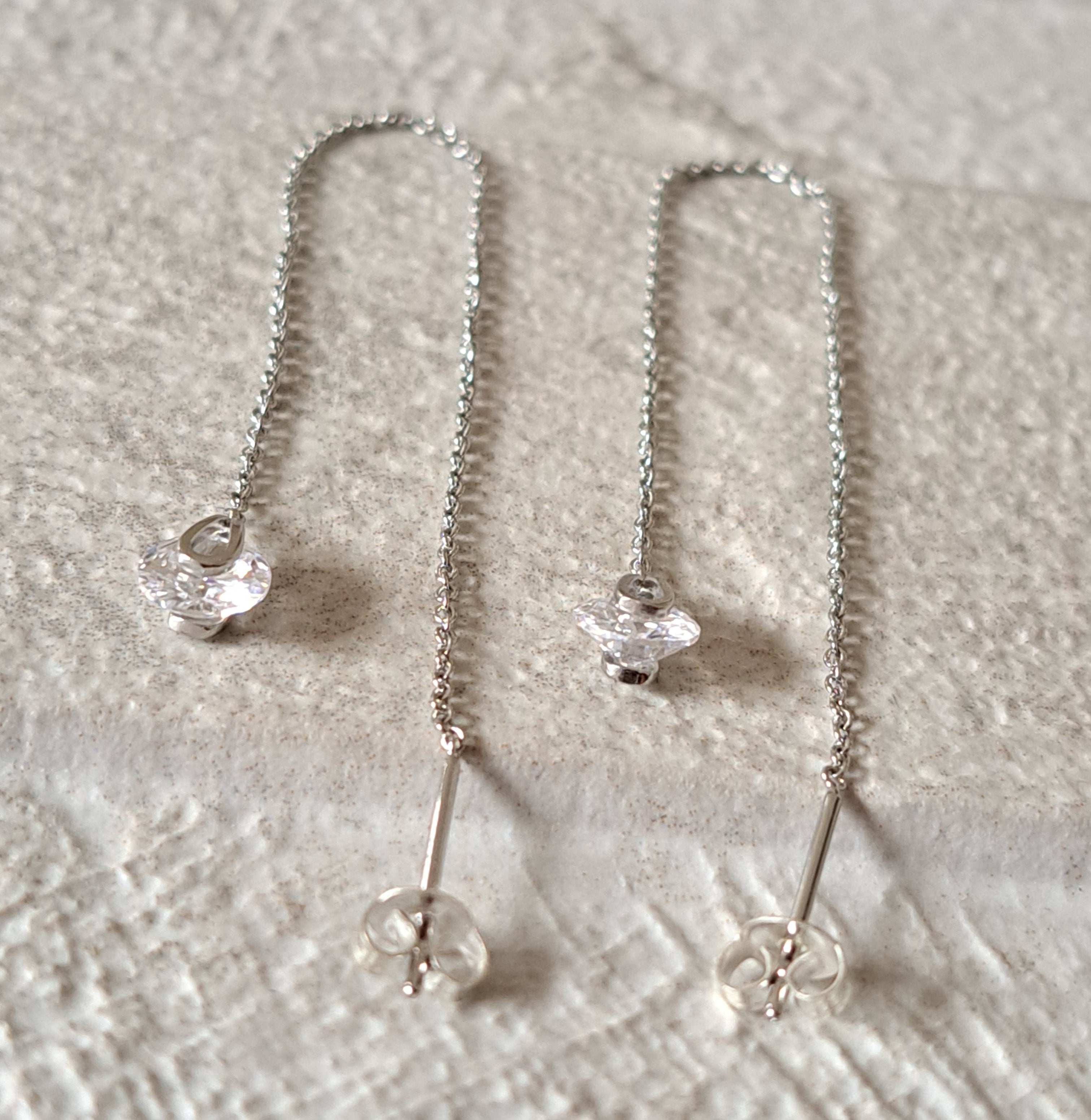 Silver Swarovski Crystal Long Water Droplet Chain Earrings