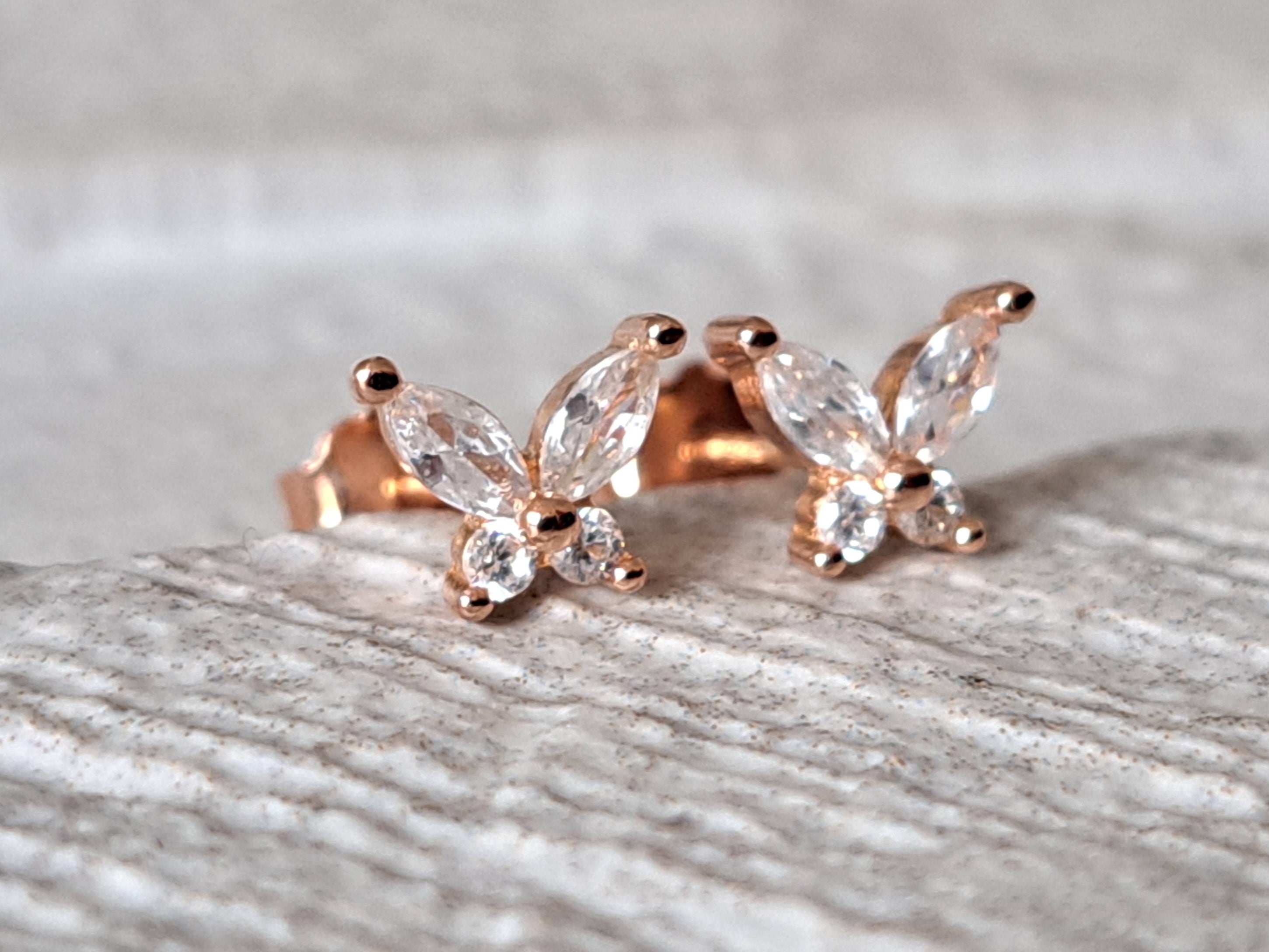 Mini Rose Gold Swarovski Crystal Butterfly Earrings