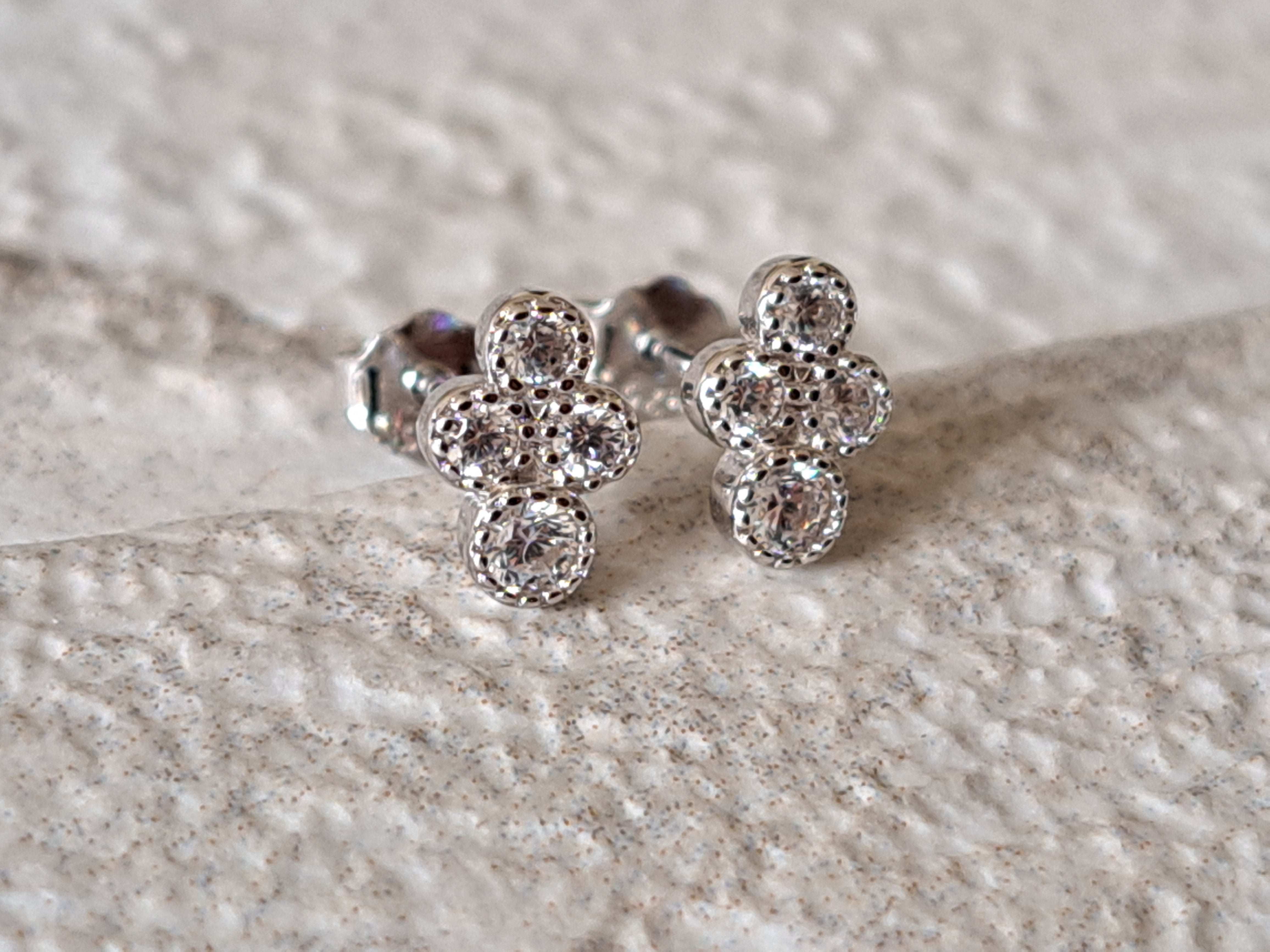 Tiny Sterling Silver Four Dot Swarovski Crystal Earrings