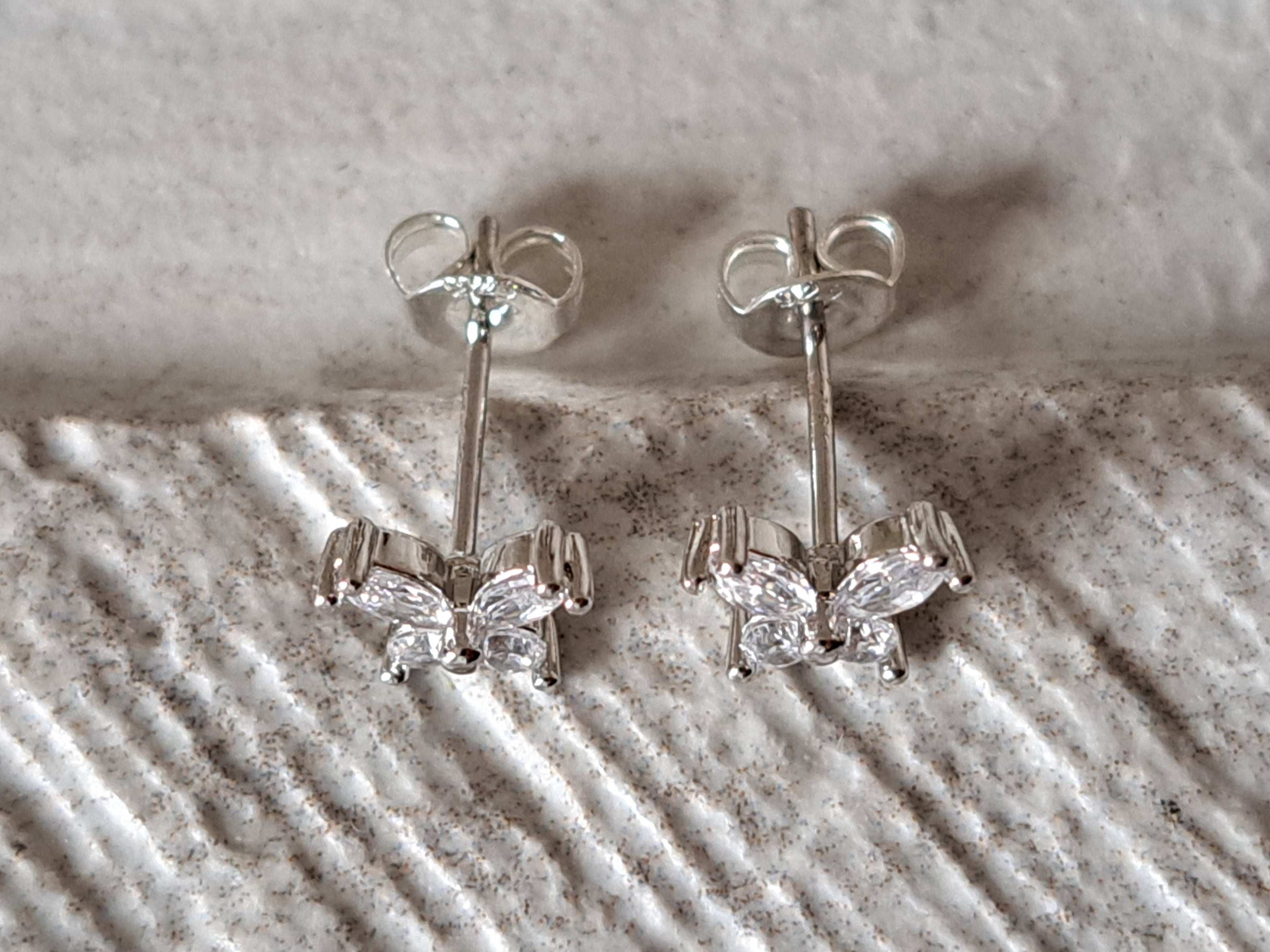 Mini Silver Swarovski Crystal Butterfly Earrings
