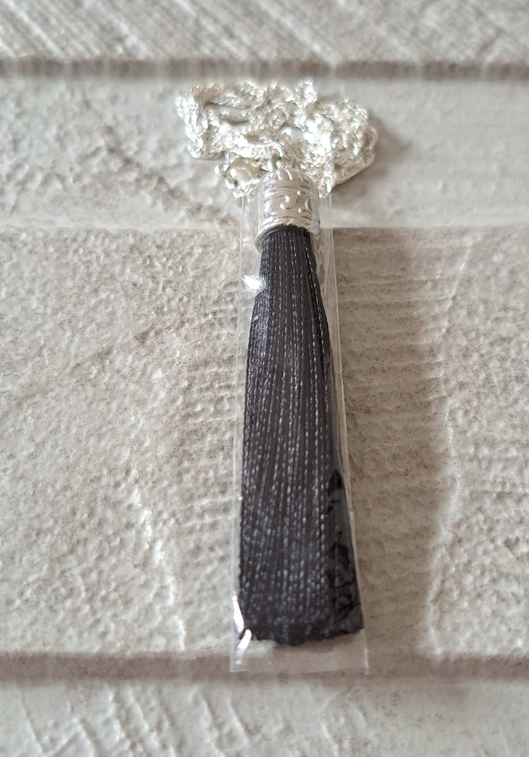 Black Silver Silk Tassel Long Drop Necklace