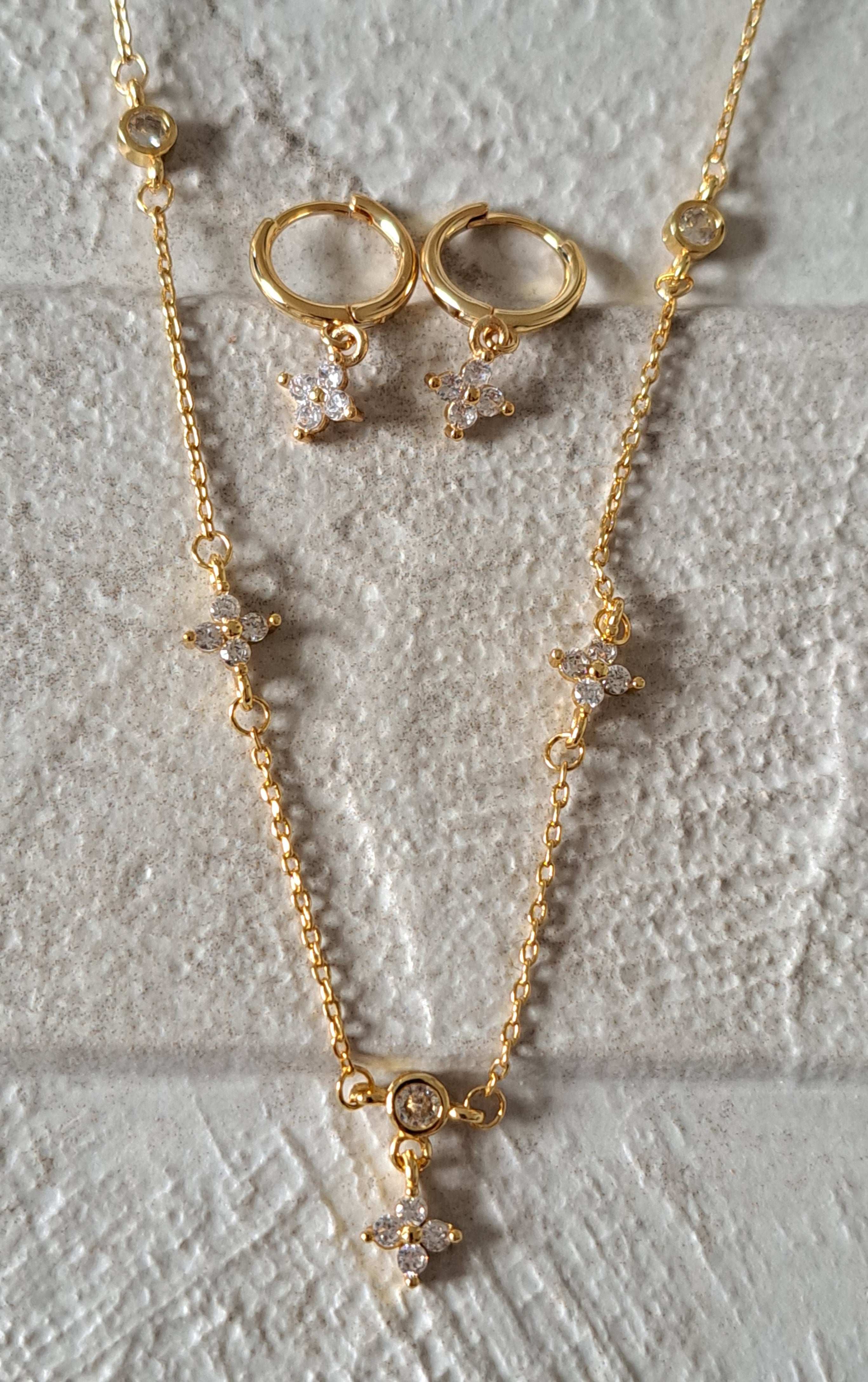 Gold Plated Floral Swarovski Crystal Necklace & Earring Set
