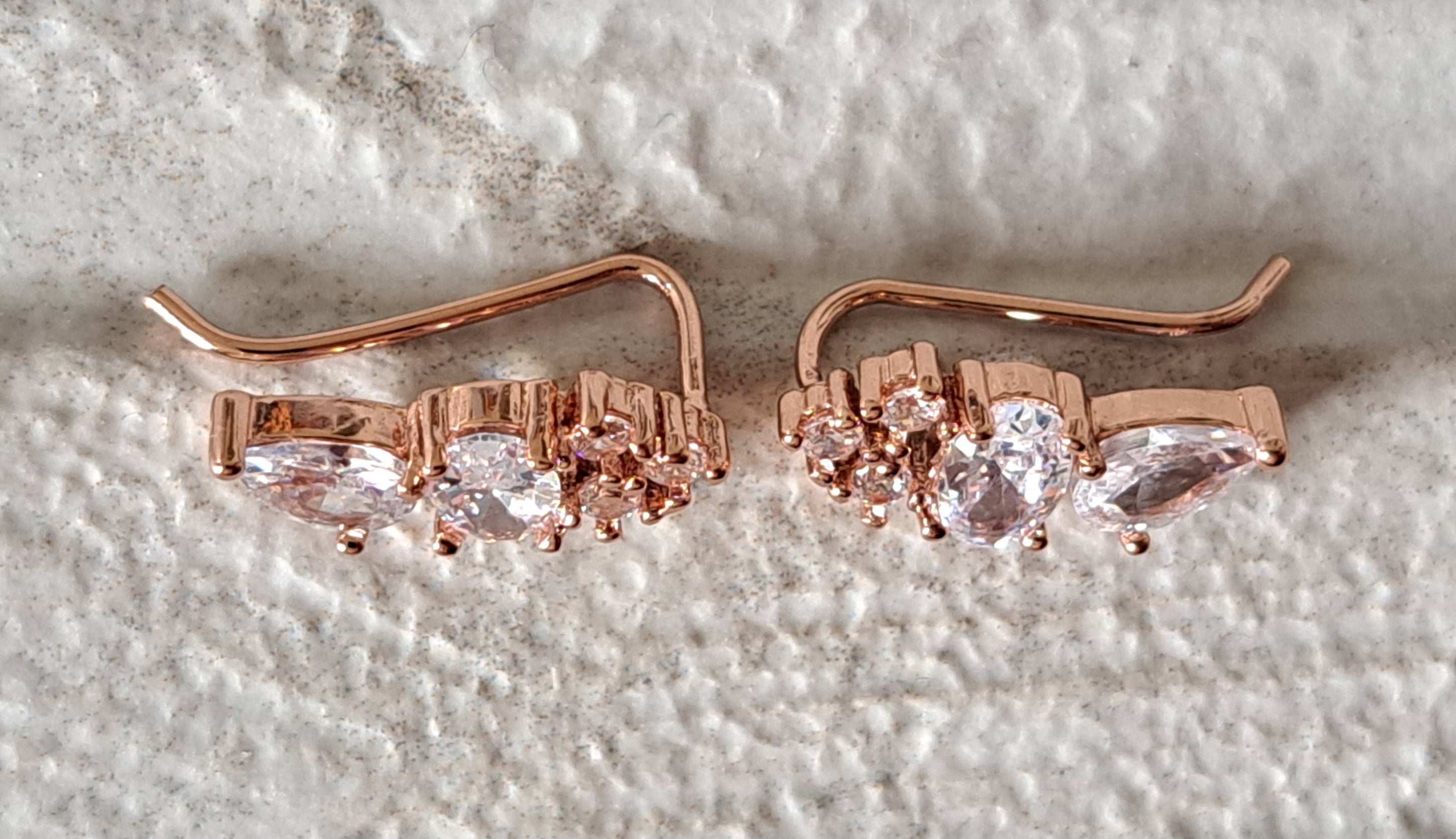 Rose Gold Small Swarovski Crystal Leaf Climber Earrings