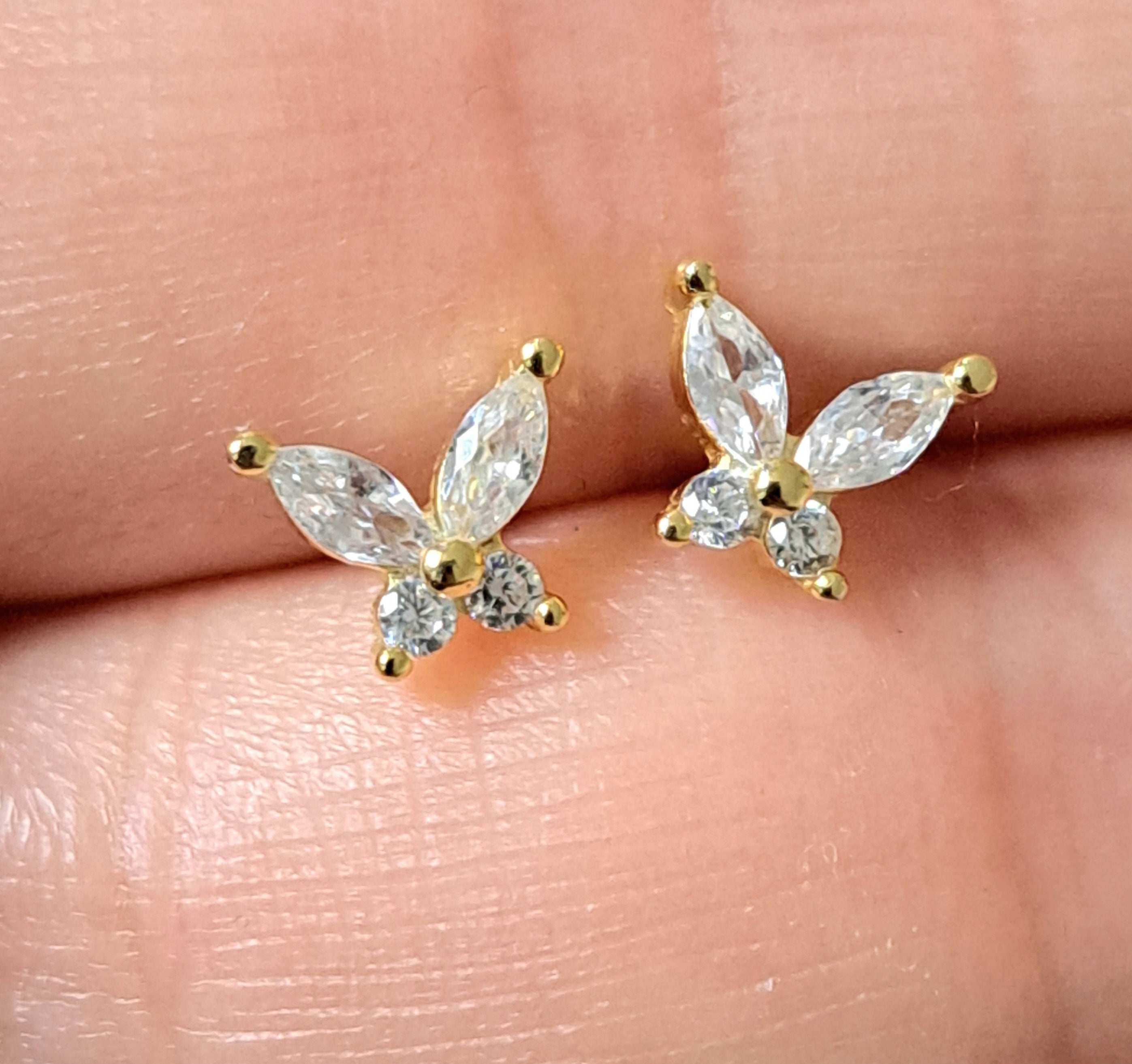 Mini Gold Swarovski Crystal Butterfly Earrings