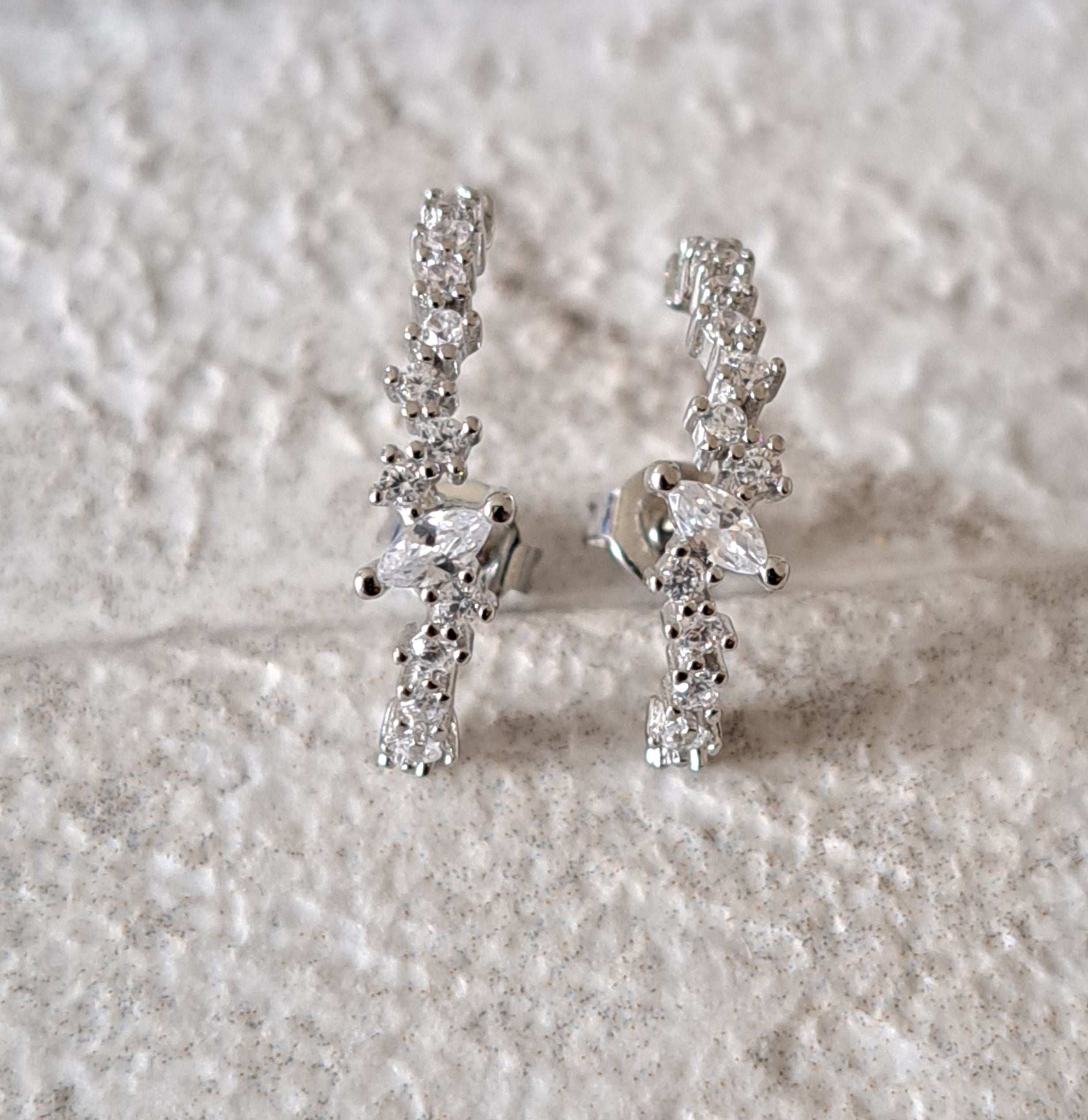 Silver Plated Swarovski Crystal Half Moon Earrings