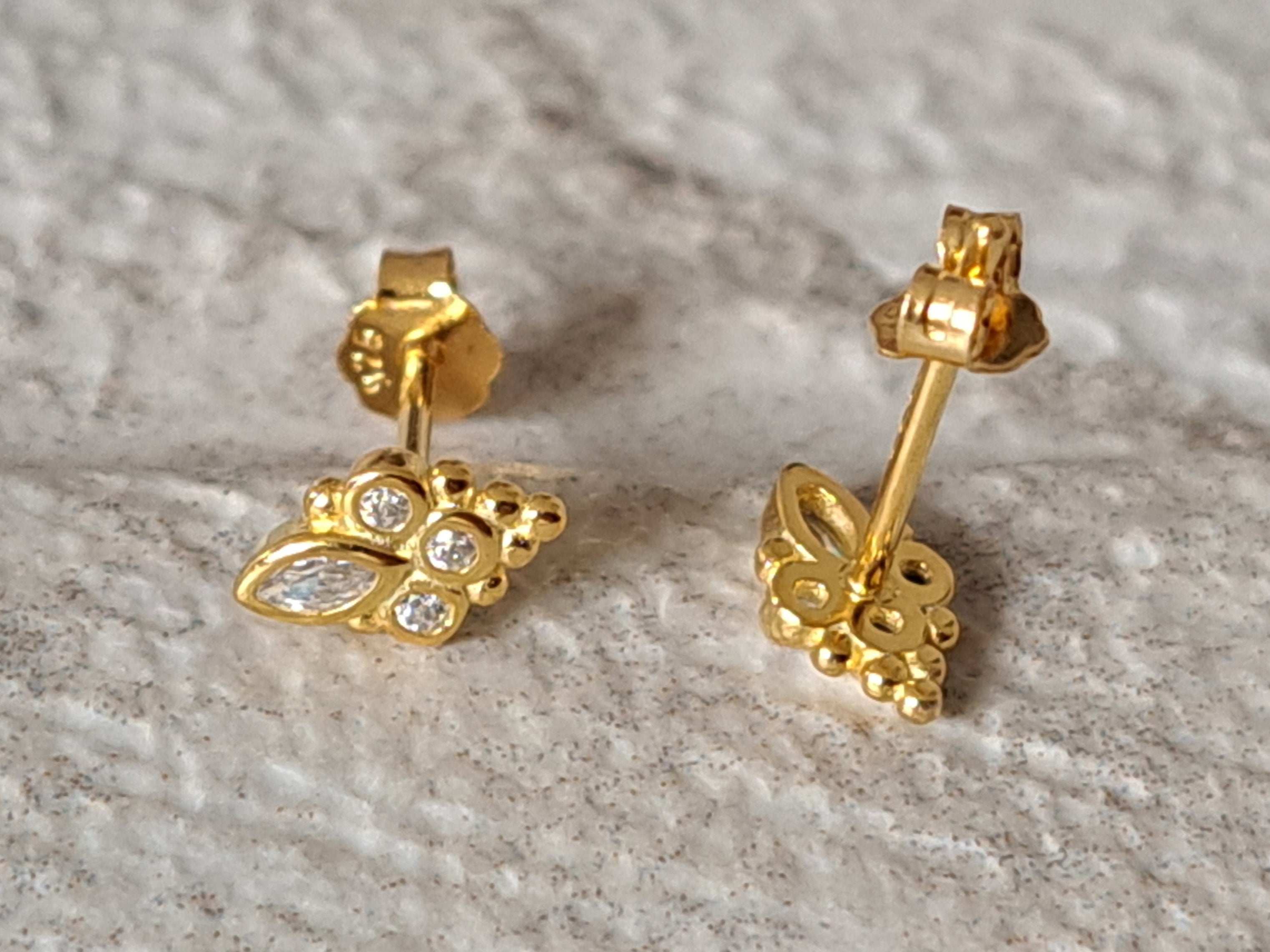 Tiny Gold Flower Swarovski Crystal Earrings