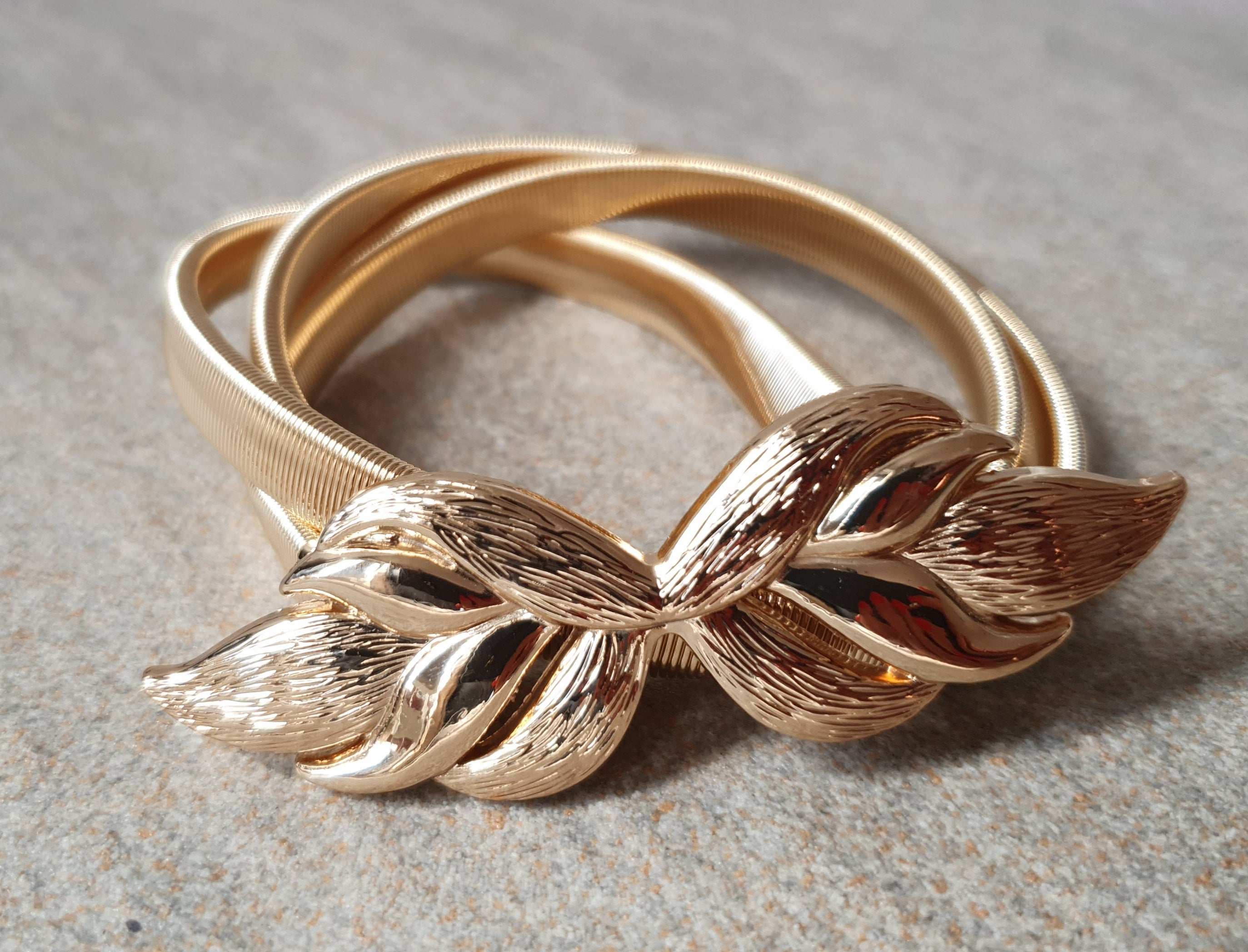 Gold Hook Leaf Stretch Skinny Dress Belt