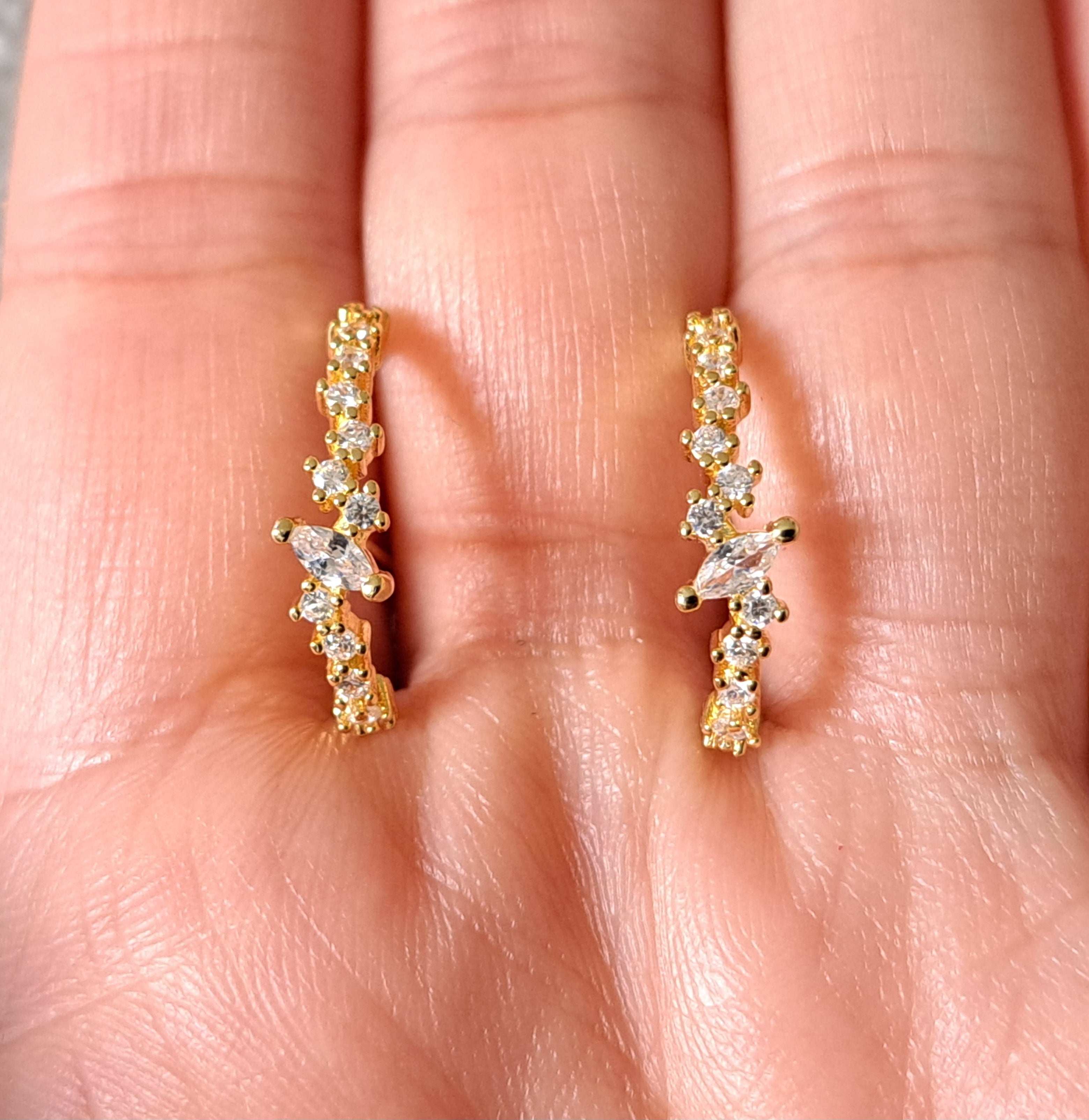 Gold Plated Swarovski Crystal Half Moon Earrings