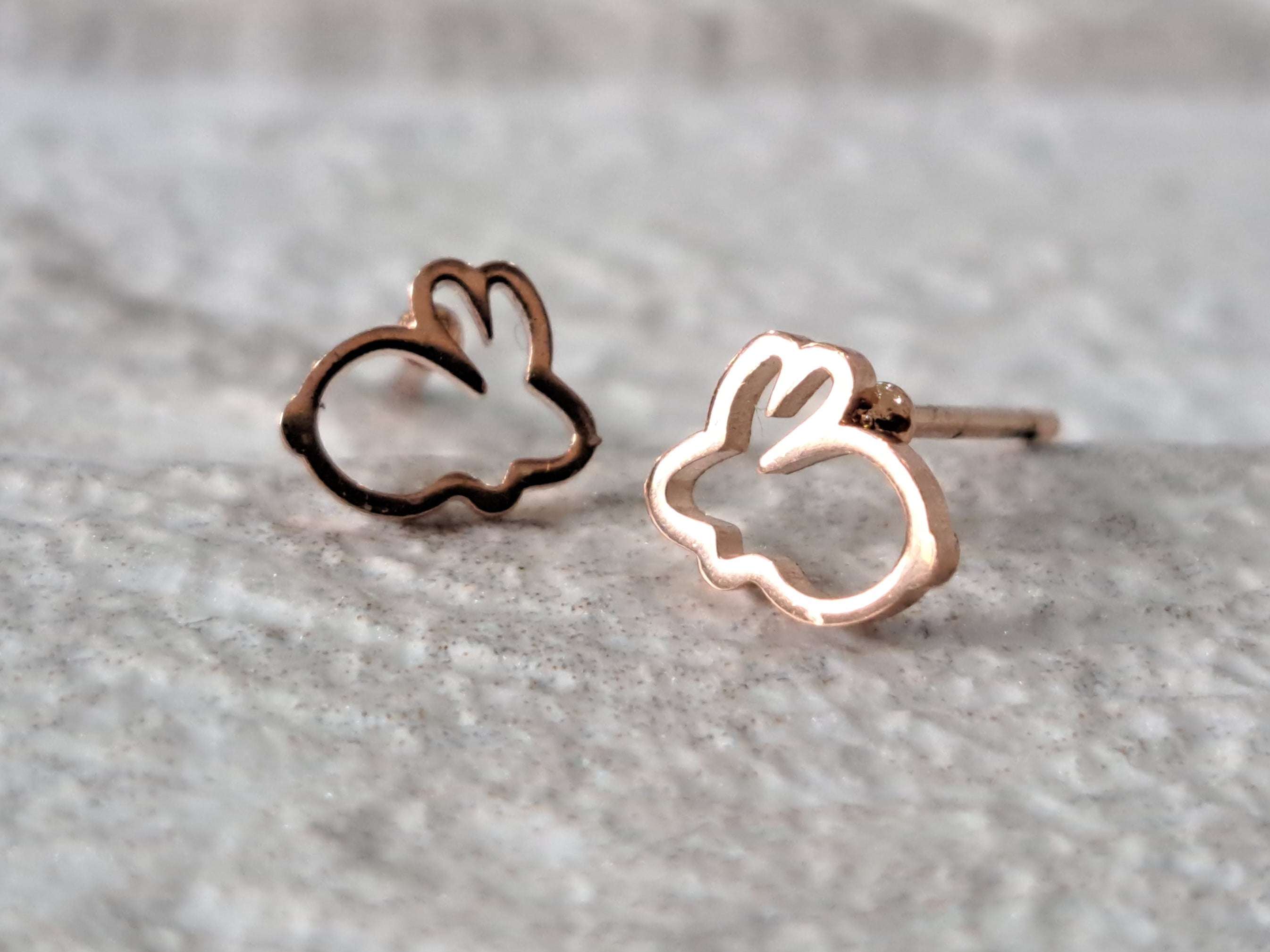 Rose Gold Small Hollow Rabbit Earrings