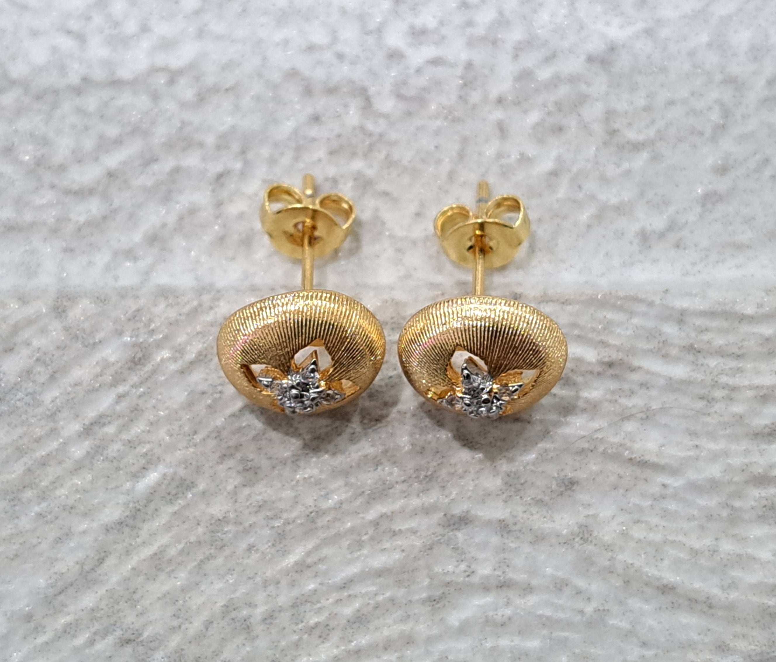 Gold Round Textured Swarovski Crystal Earrings