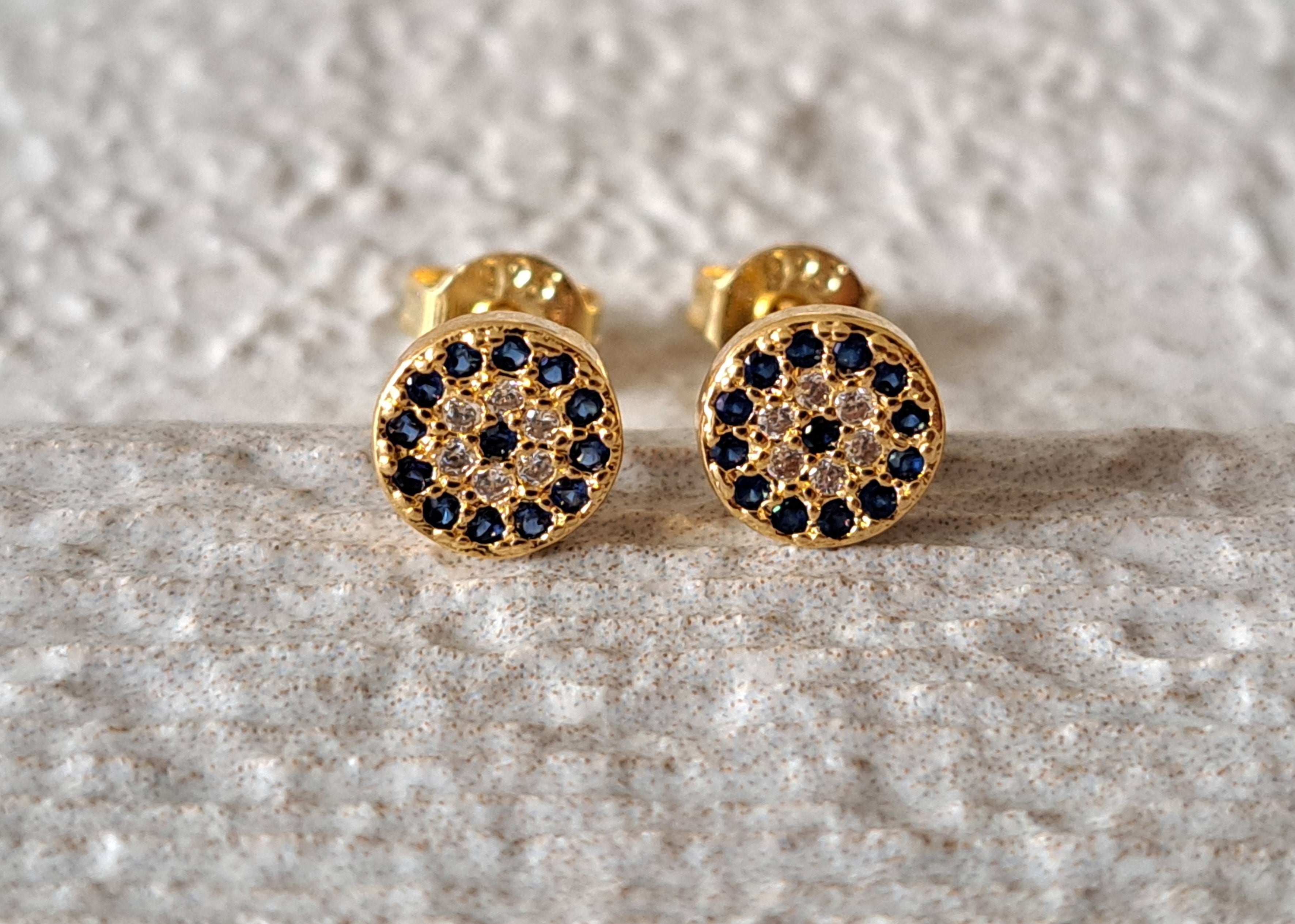 Tiny Gold Swarovski Crystal Evil Eye Stud Earrings