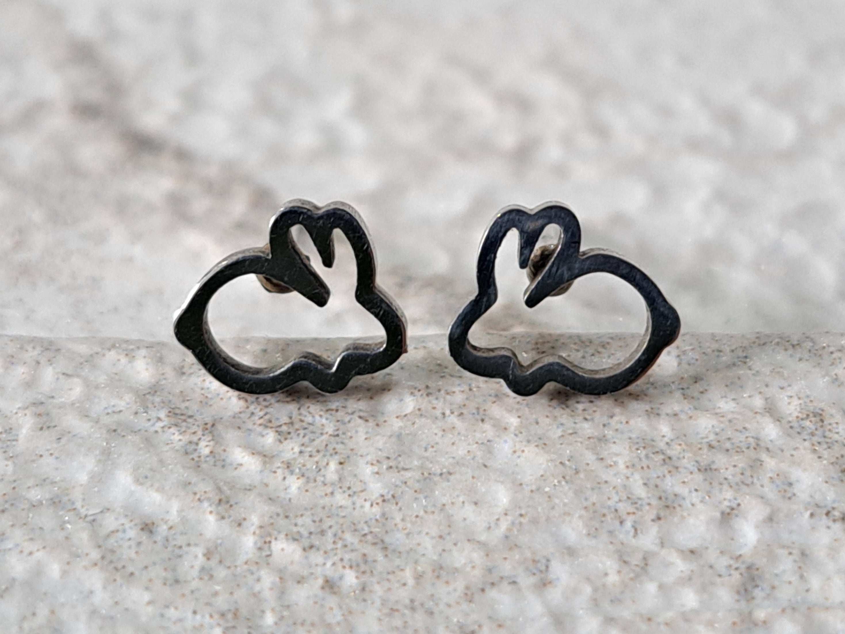 Silver Small Hollow Rabbit Earrings