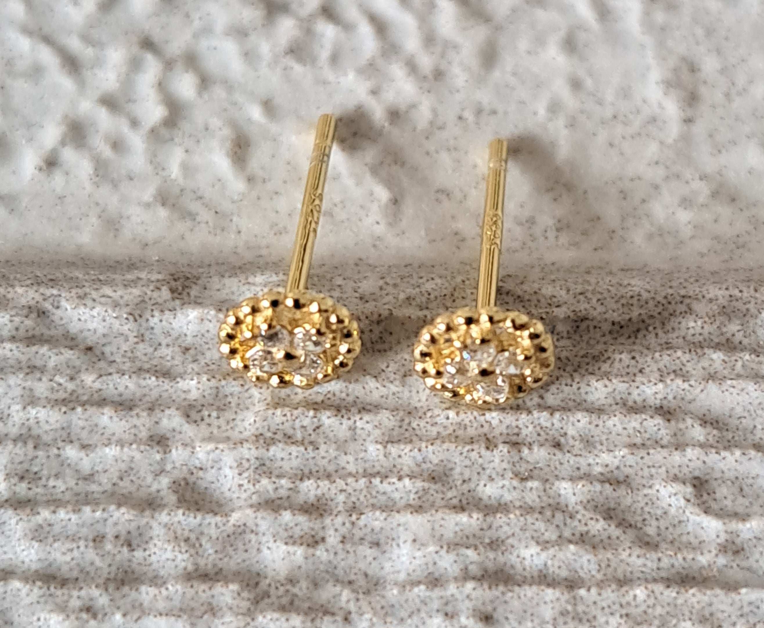 Gold Mini Circle Swarovski Crystal Stud Earrings