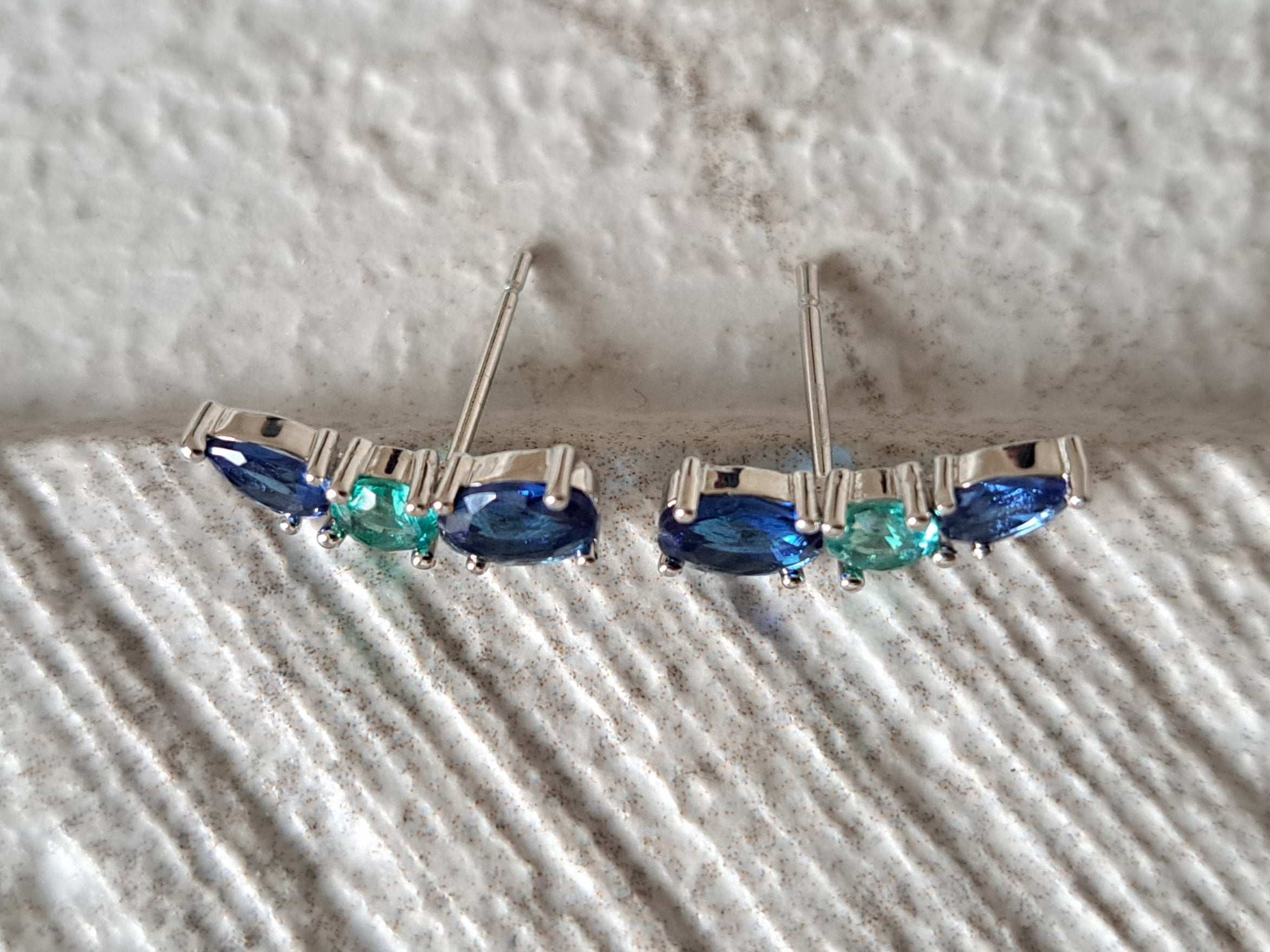 Silver Aqua Blue Swarovski Crystal Wing Leaf Earrings