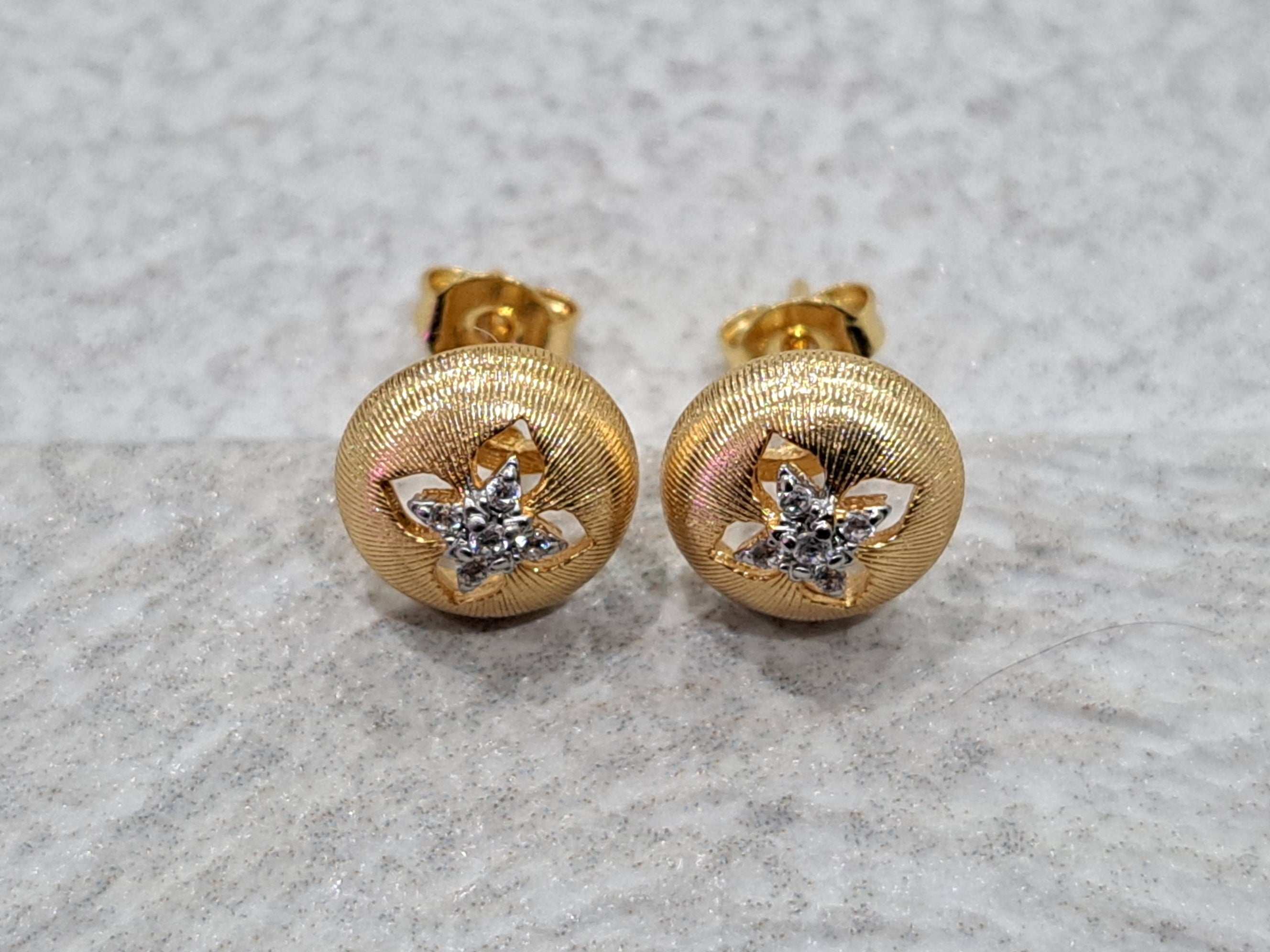 Gold Round Textured Swarovski Crystal Earrings