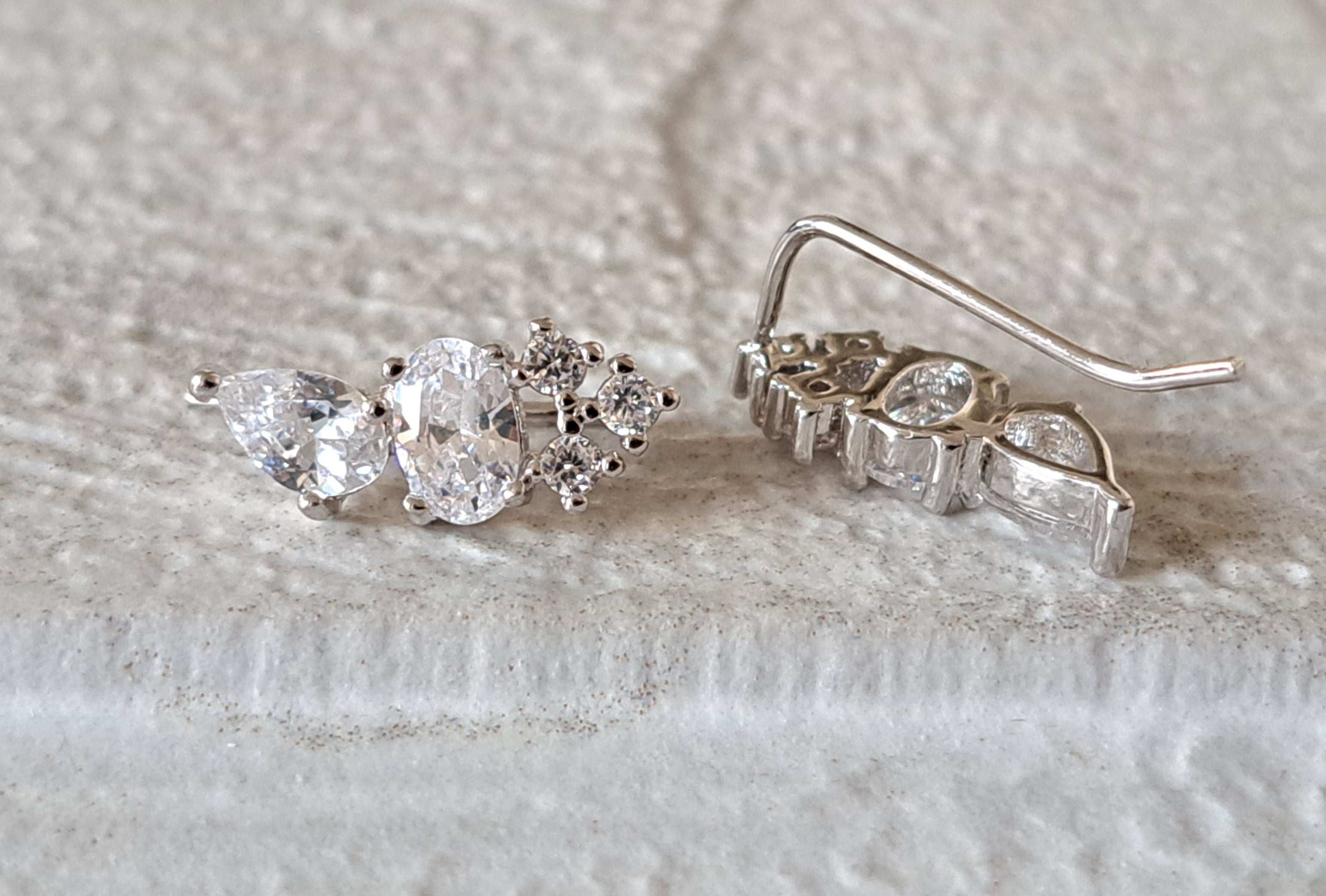 Silver Small Swarovski Crystal Leaf Climber Earrings