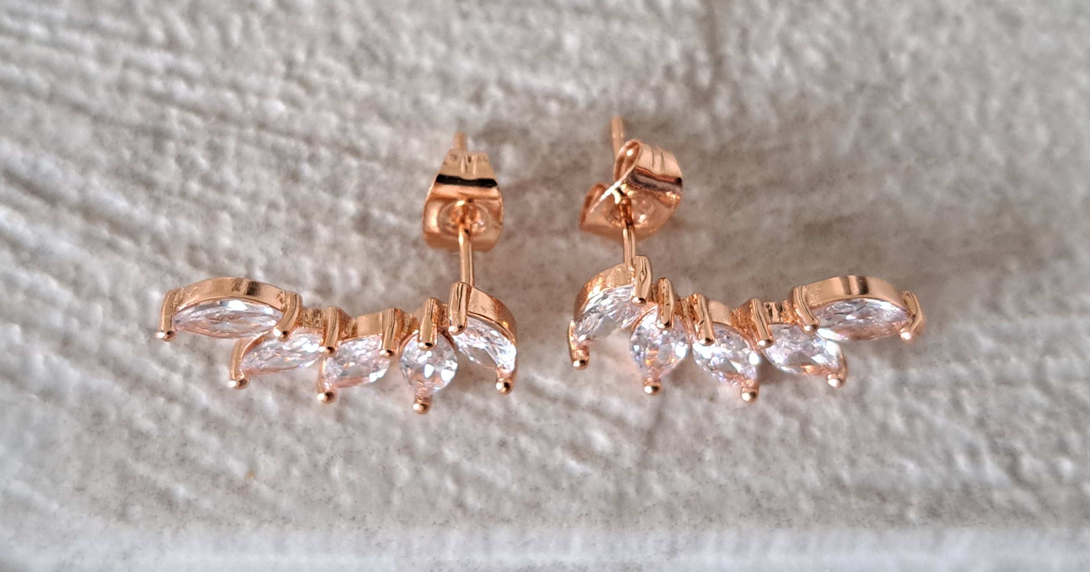 Rose Gold Leaf Climber Swarovski Crystal Stud Earrings