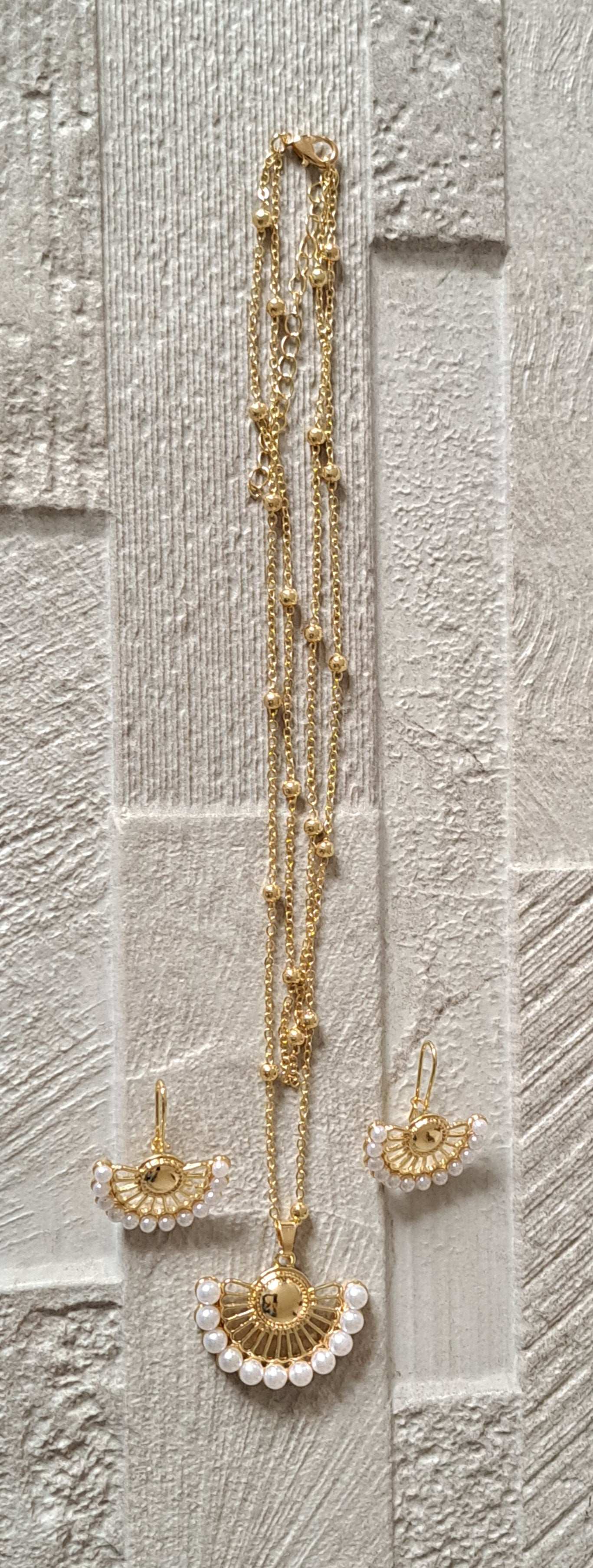 Gold Pearl Choker Necklace Earring Ring Jewellery Set