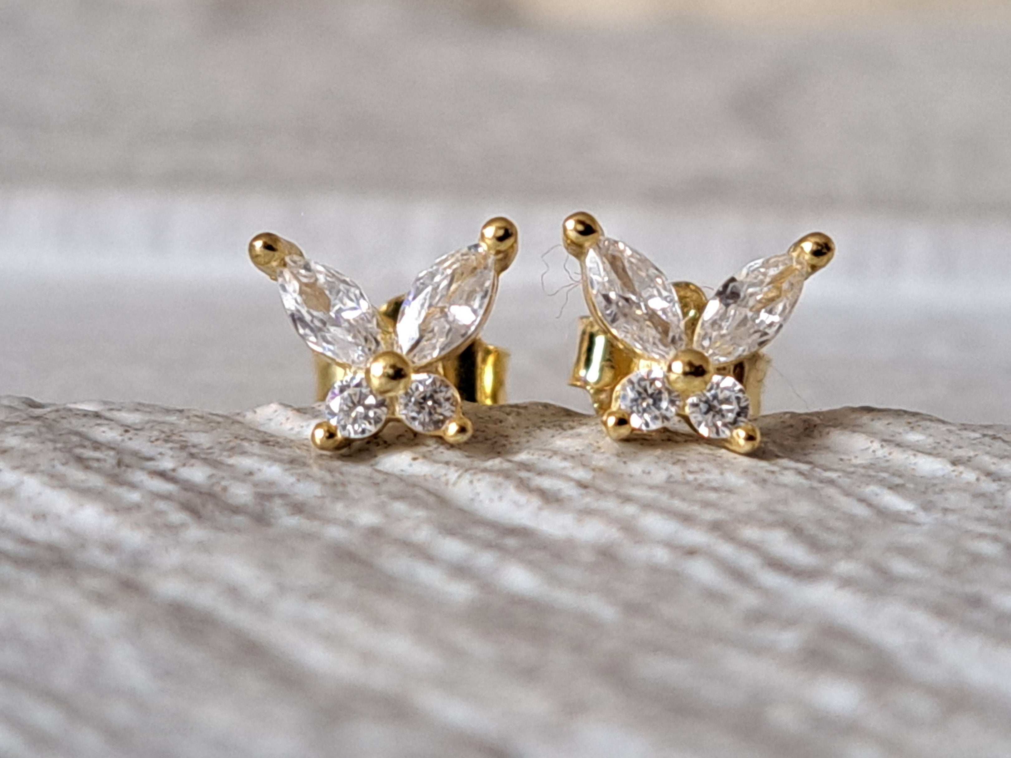 Mini Gold Swarovski Crystal Butterfly Earrings