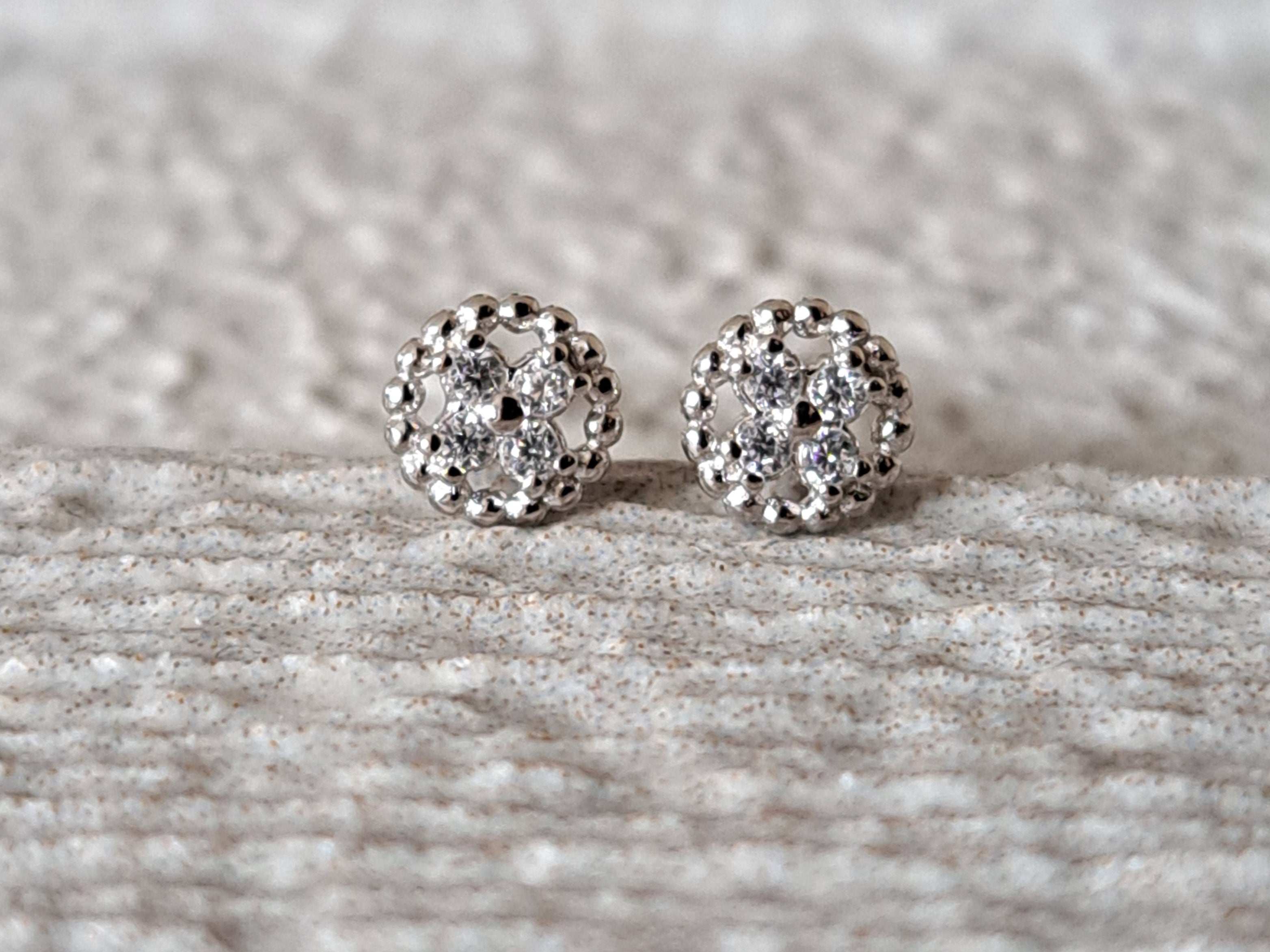 Silver Mini Circle Swarovski Crystal Stud Earrings