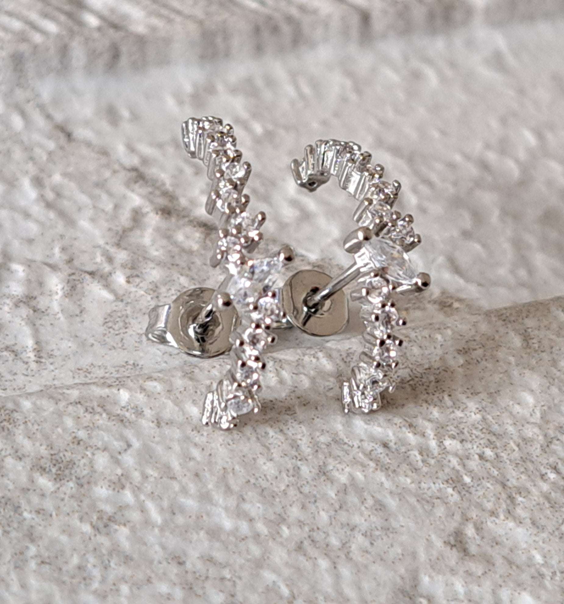 Silver Plated Swarovski Crystal Half Moon Earrings