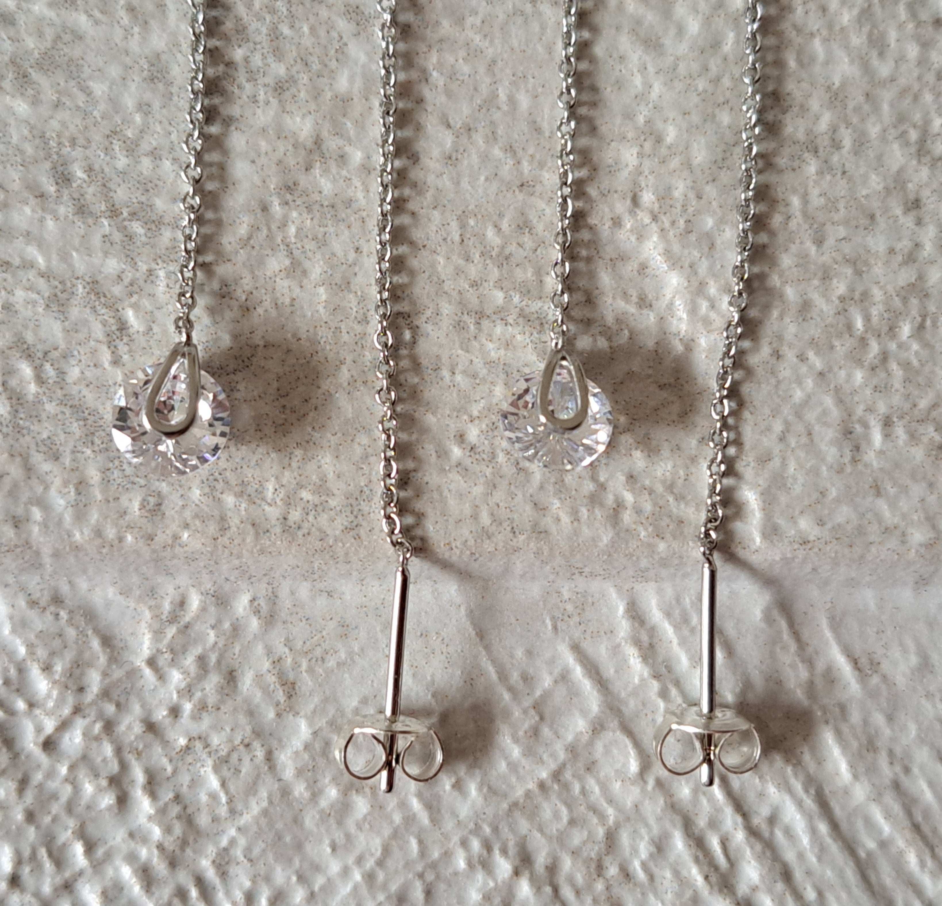 Silver Swarovski Crystal Long Water Droplet Chain Earrings