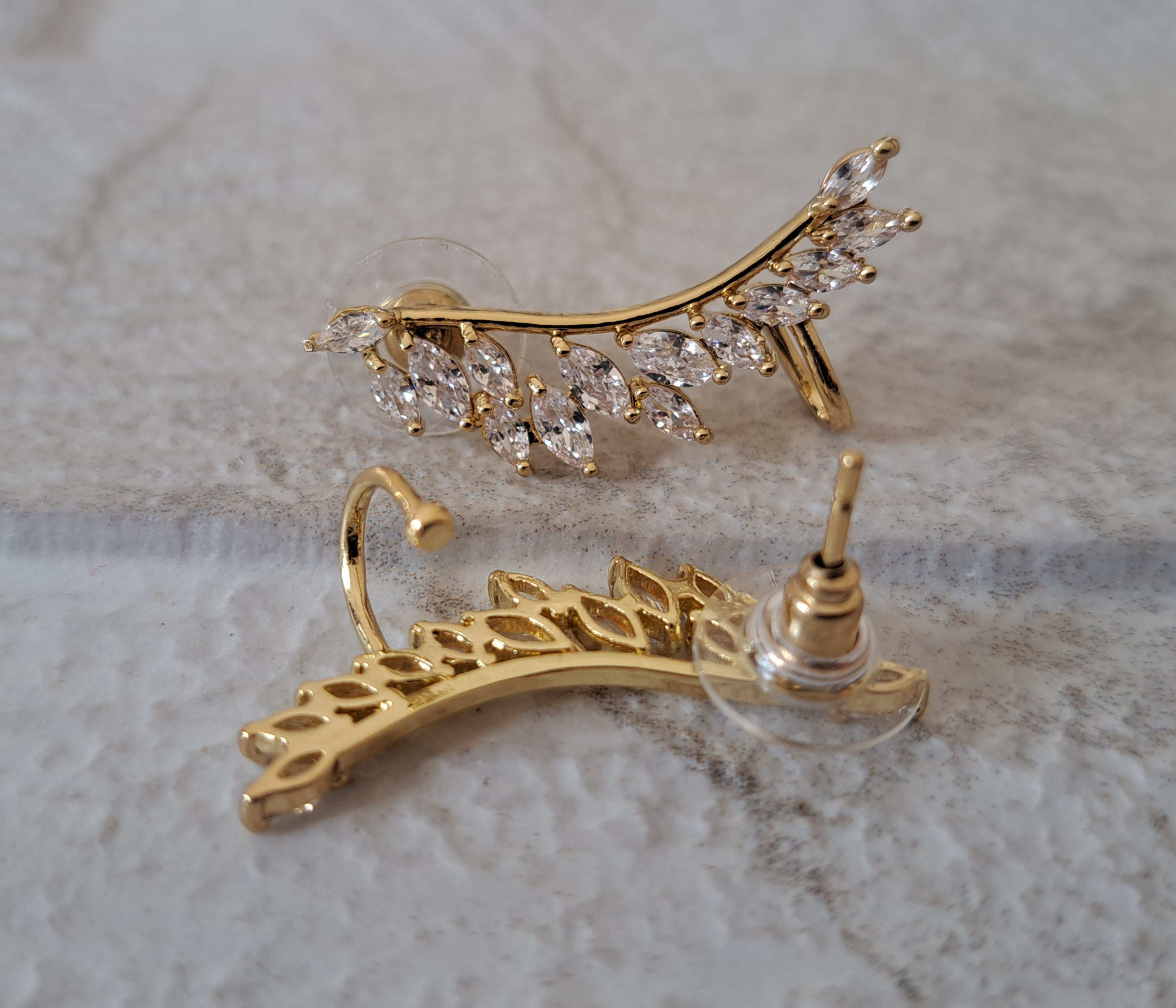 Gold Leaf Swarovski Crystal Wing Climber Earrings