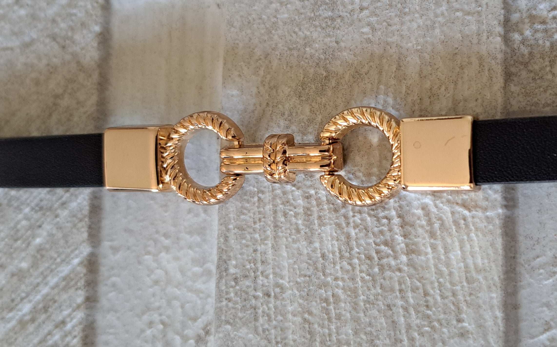 Tan Gold Skinny Double Buckle Stretch Dress Belt