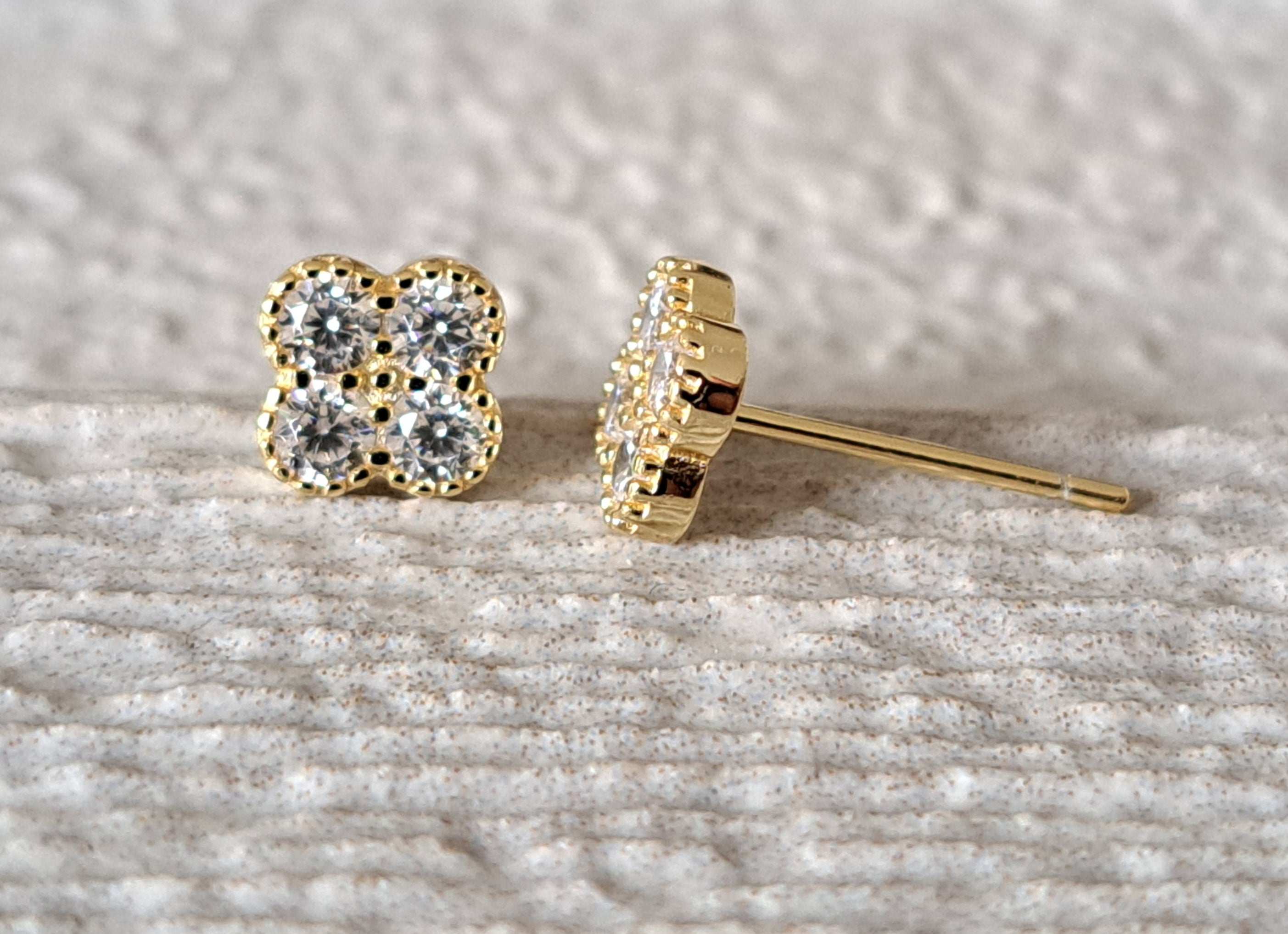 Gold Square Four Swarovski Crystal Earrings