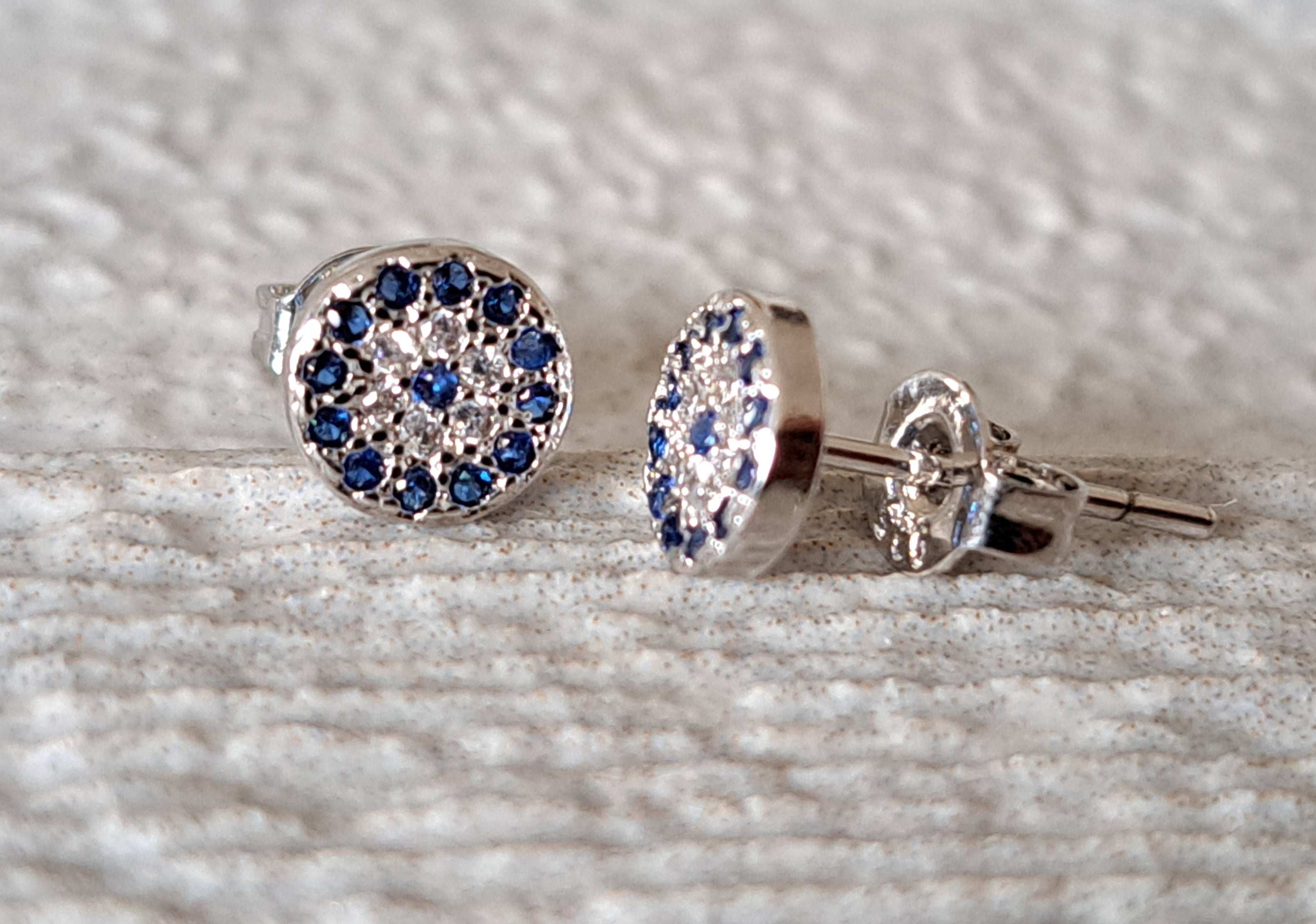 Tiny Silver Swarovski Crystal Evil Eye Stud Earrings