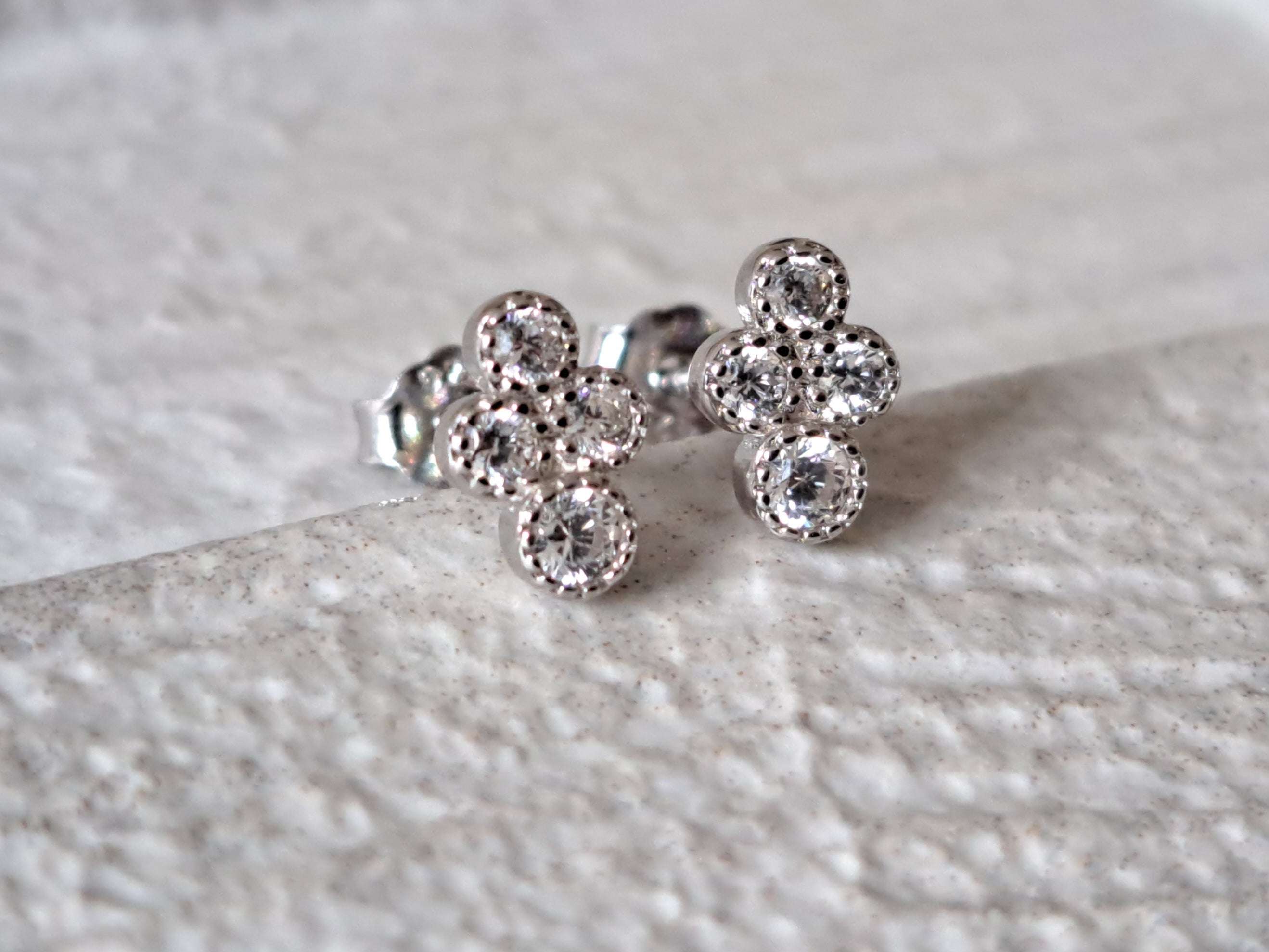Tiny Sterling Silver Four Dot Swarovski Crystal Earrings