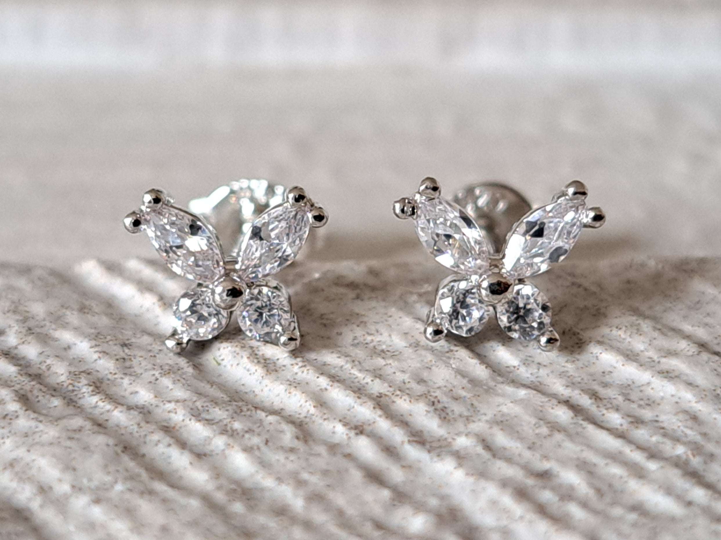 Mini Silver Swarovski Crystal Butterfly Earrings