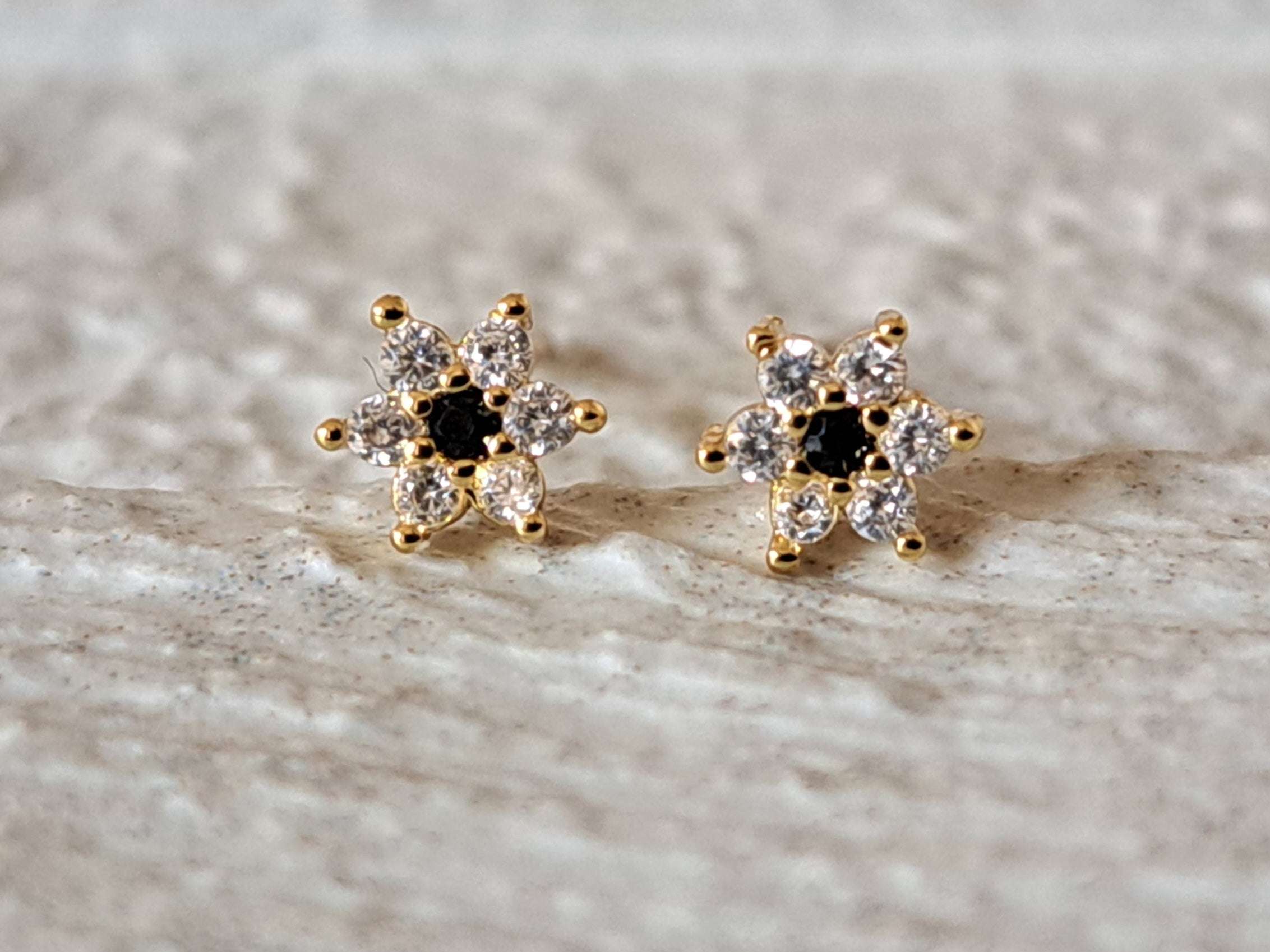 Tiny Gold Black Swarovski Crystal Stud Earrings