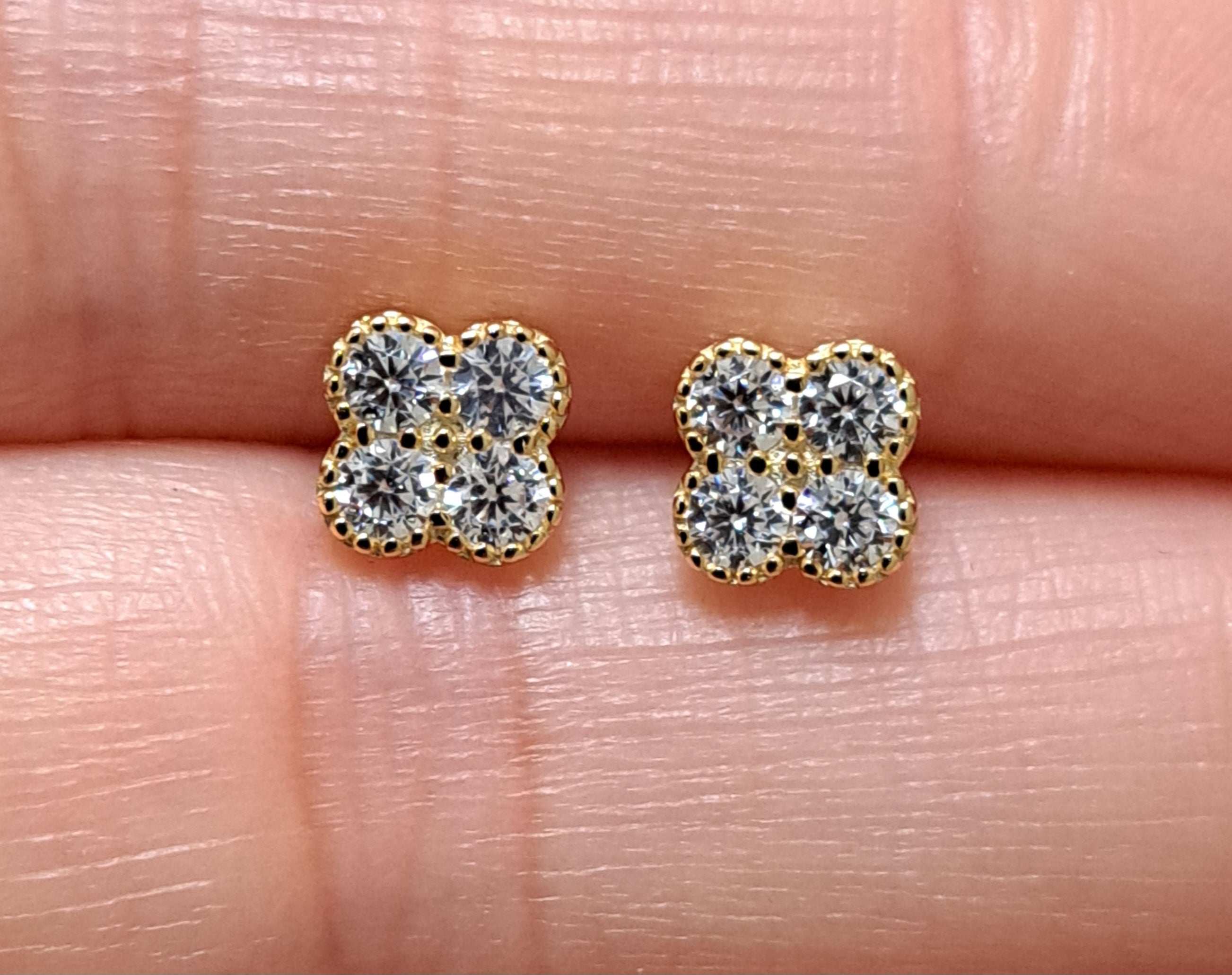 Gold Square Four Swarovski Crystal Earrings
