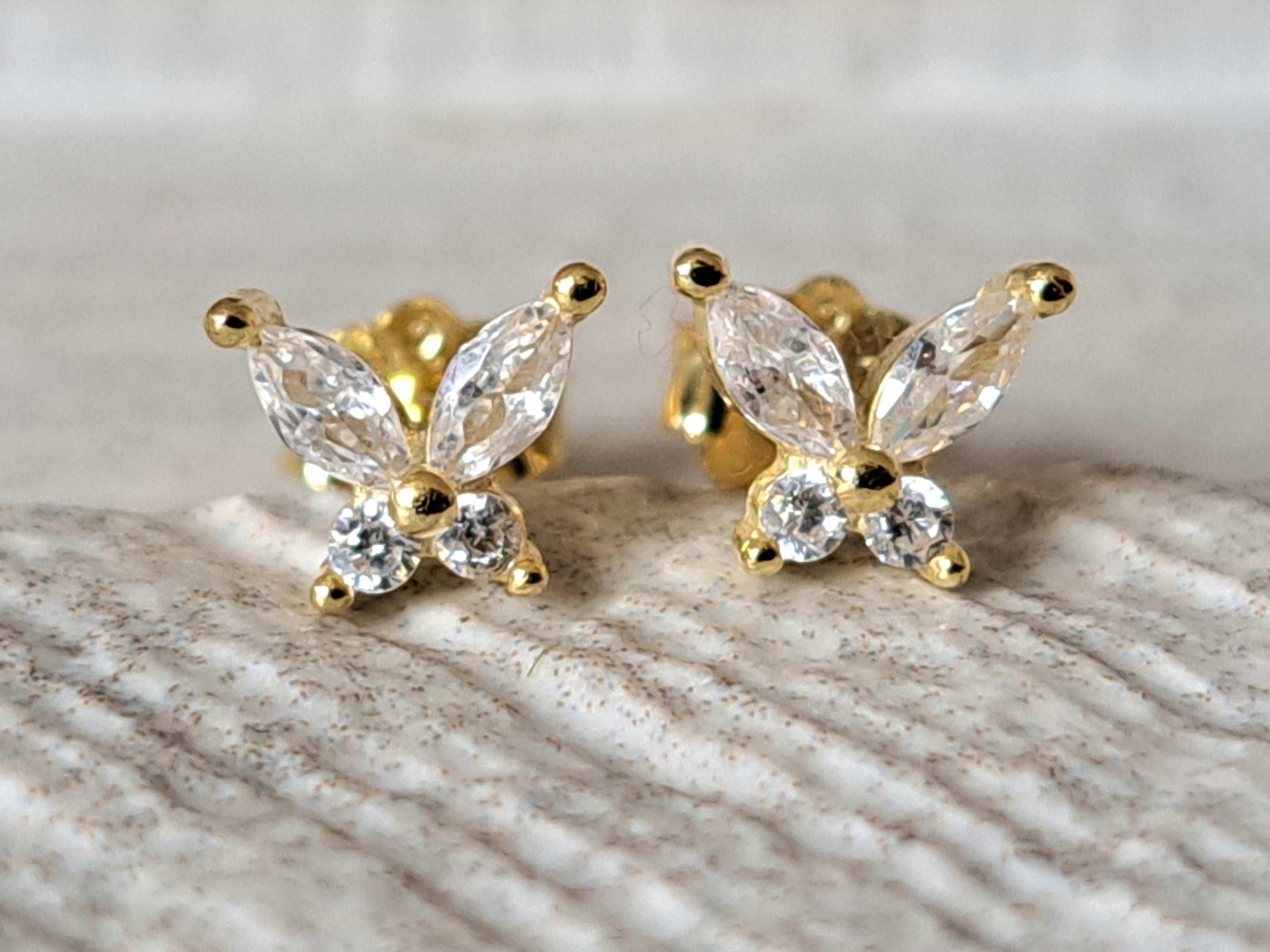 Mini Gold Swarovski Crystal Butterfly Earrings