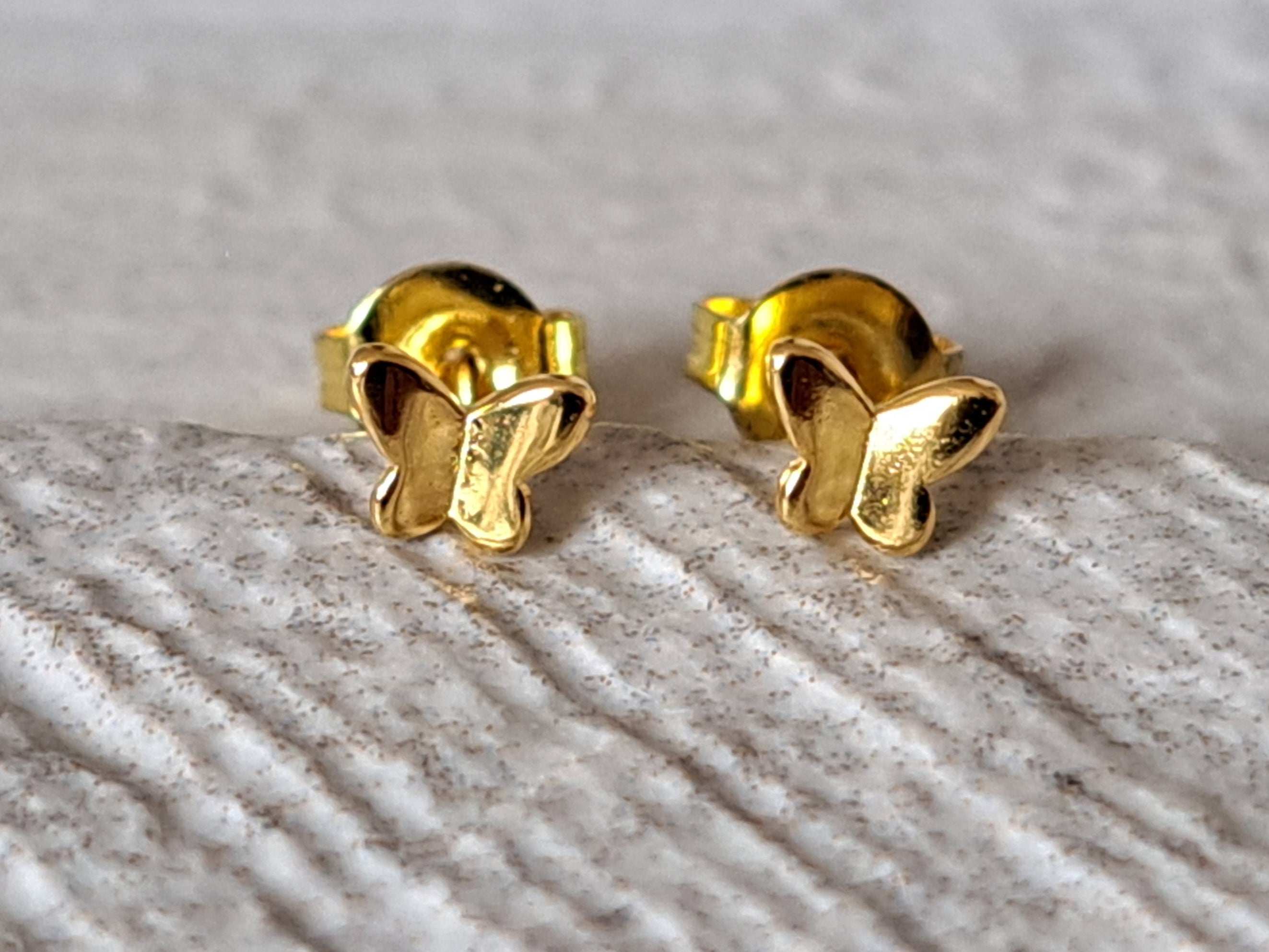 Gold Finish 925 Silver Tiny Butterfly Earrings