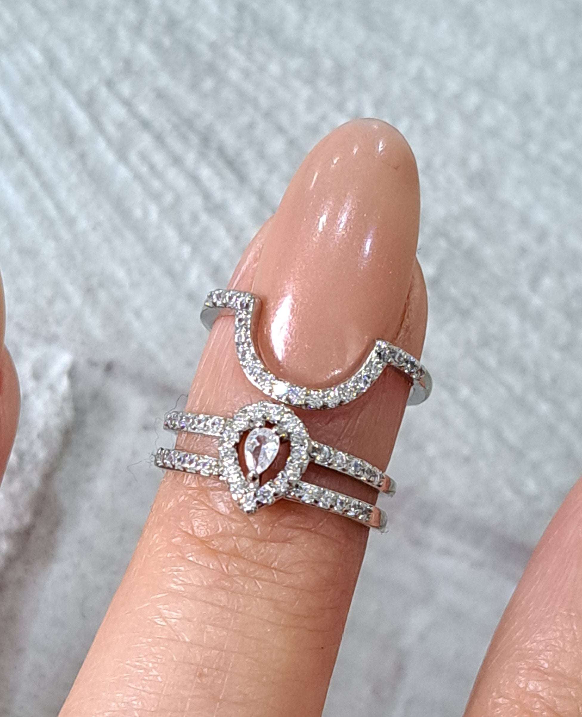 Silver Swarovski Crystal Curve Fingertip Nail Ring