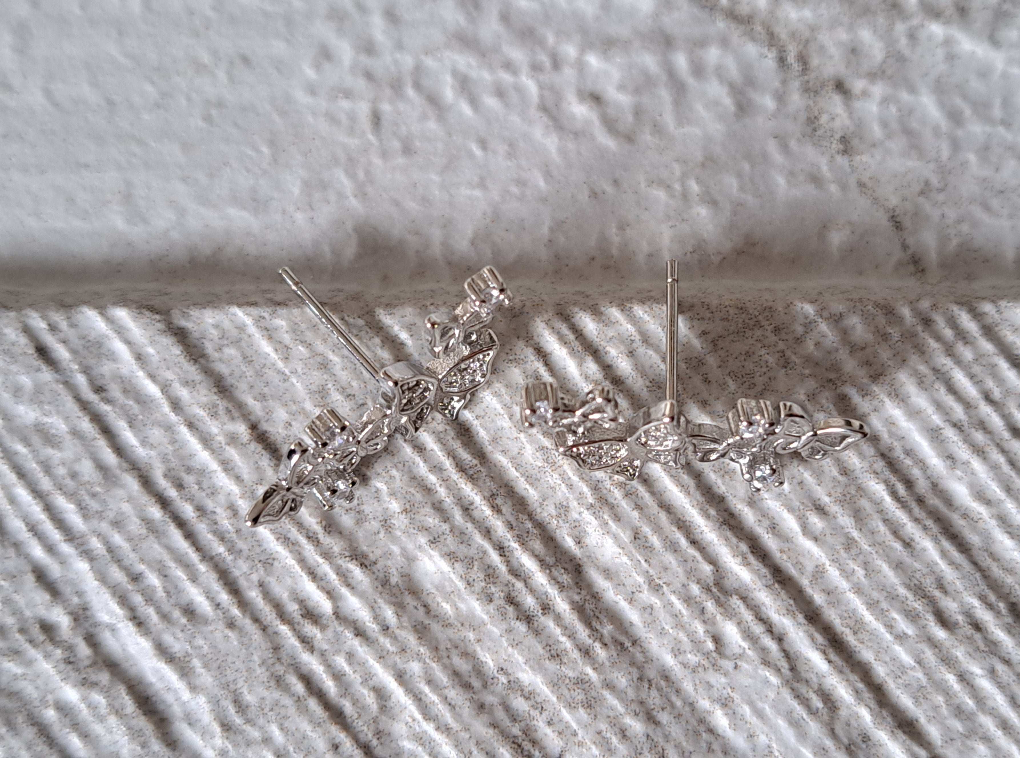 Silver Long Butterfly Swarovski Crystal Earrings