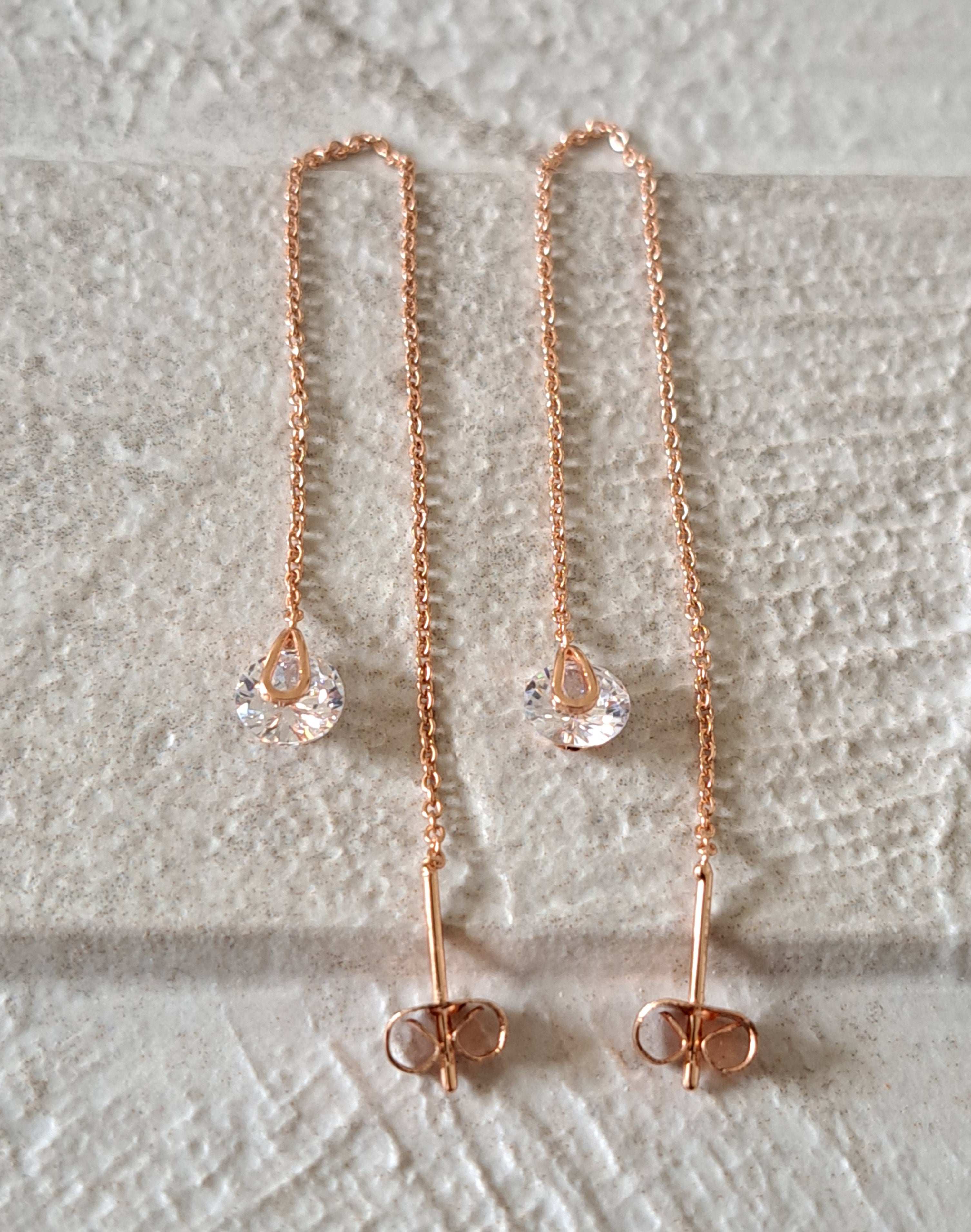 Rose Gold Swarovski Crystal Long Water Droplet Chain Earrings