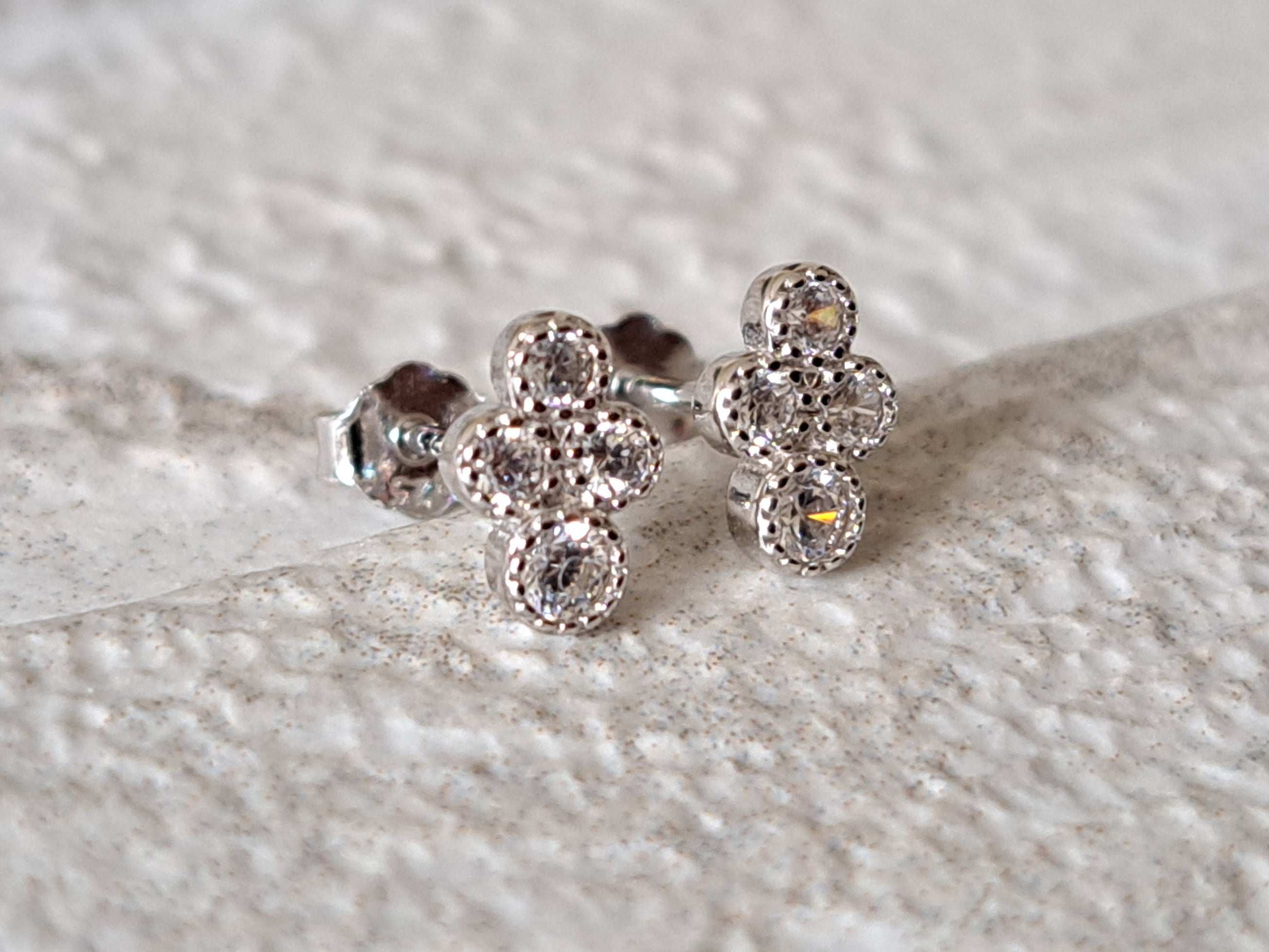 Tiny Sterling Silver Four Dot Swarovski Crystal Earrings